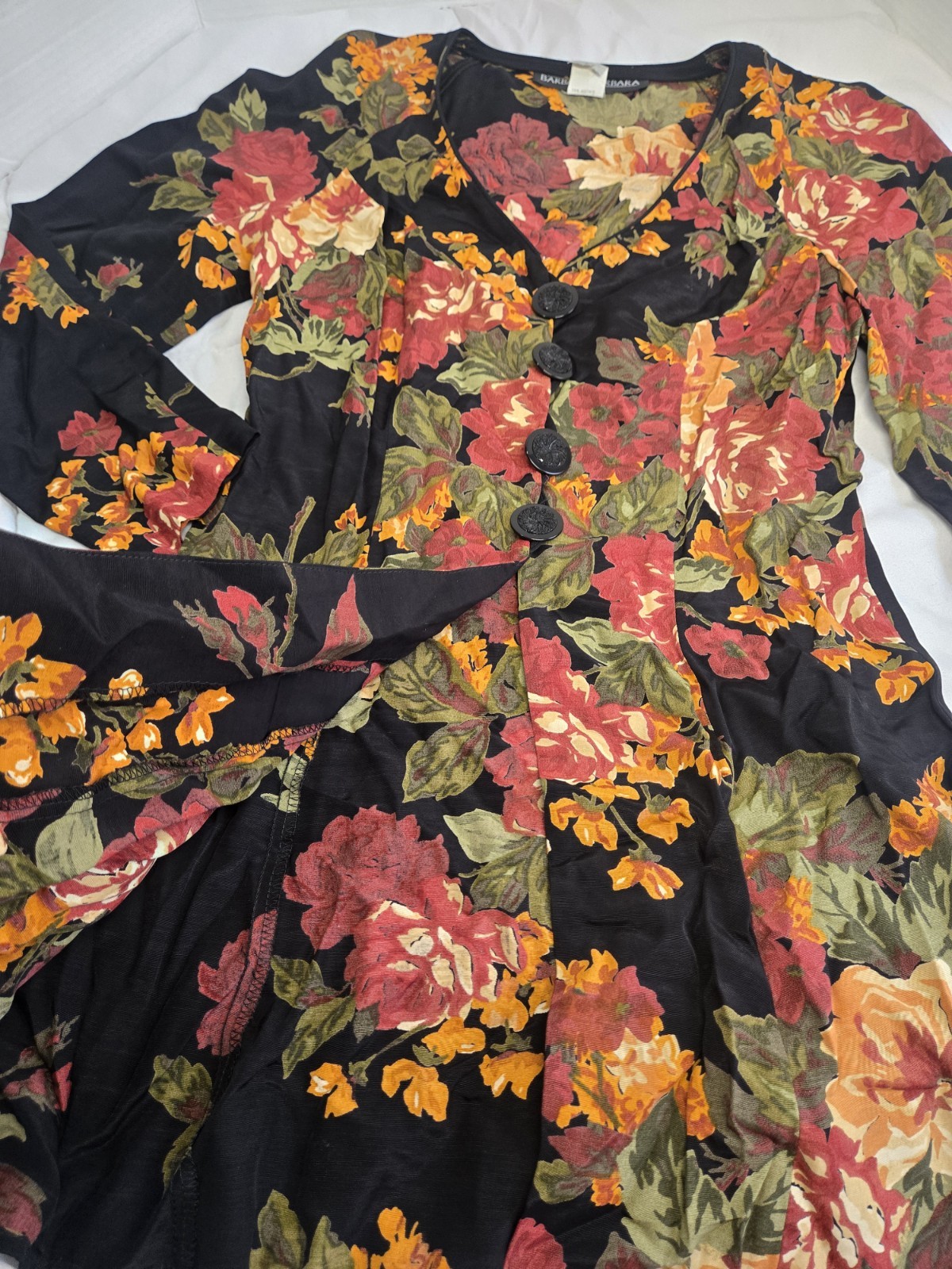 Vtg 80’s Boho Sz 4 Designer BARBARA BARBARA Floral Indie Buttons Dress Retro