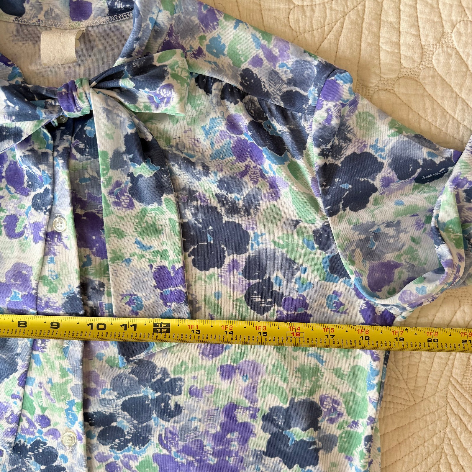Vintage Secretary Necktie Purple Floral Blouse Size L