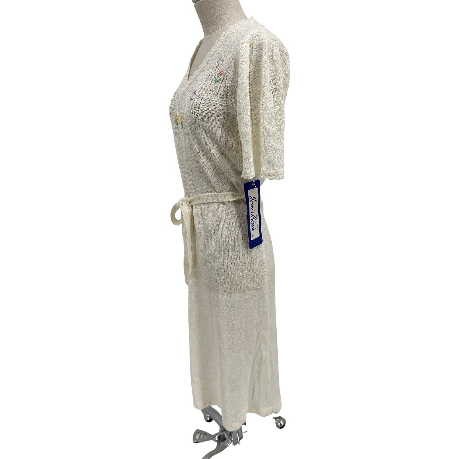 NWT Vintage Joni Blair Dress Boucle Knit Sweater Embroidered Flowers Medium