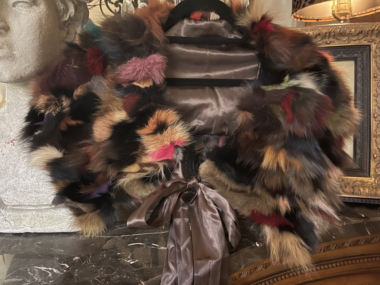 RABBIT FUR CAPELET SHAWL PASHMINA CAPE COLLAR WRAP SHOULDER SCARF OSFA MULTI VTG