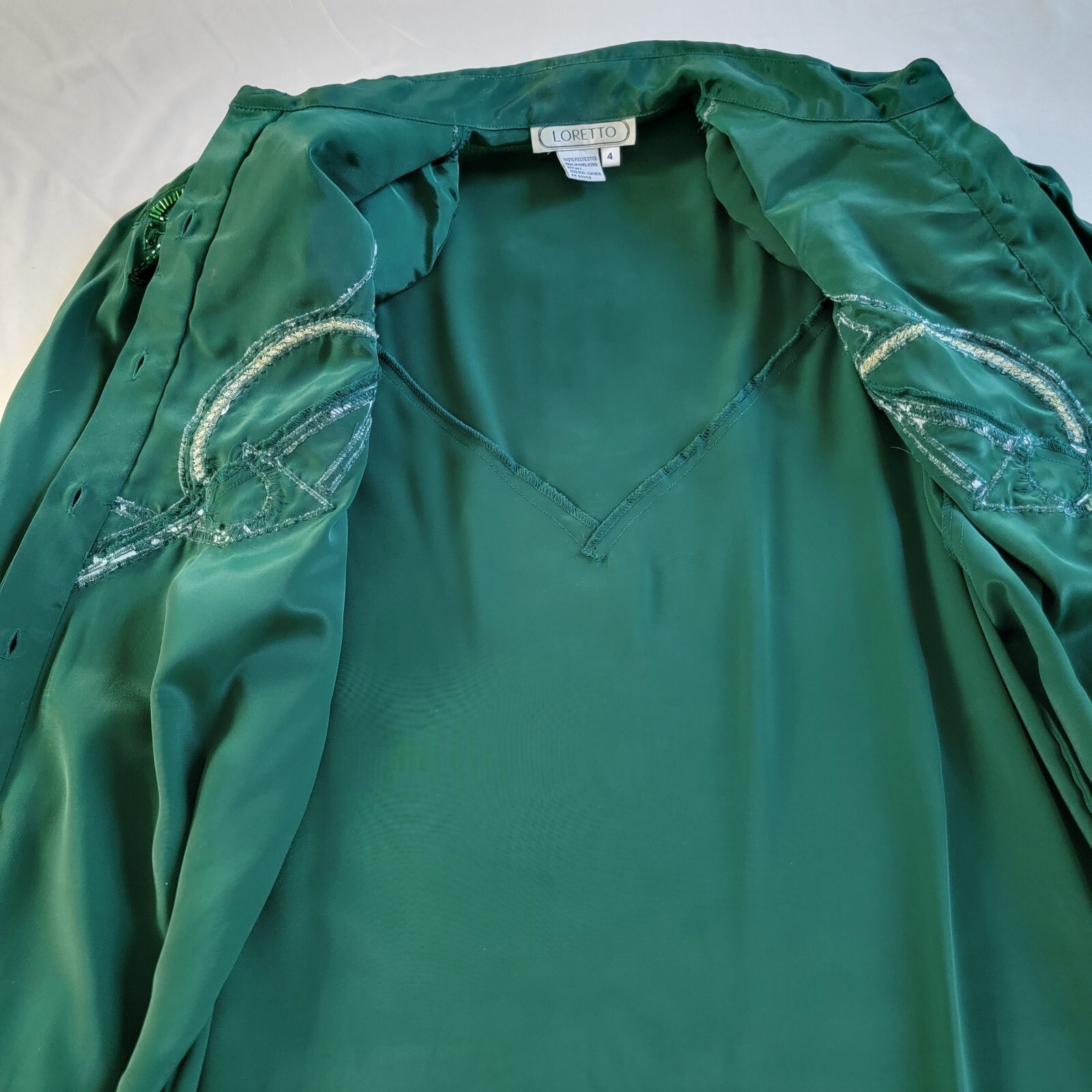 VTG Western Cowgirl Rodeo Baroque Sequin Suede Beaded Embroidery Blouse Green M