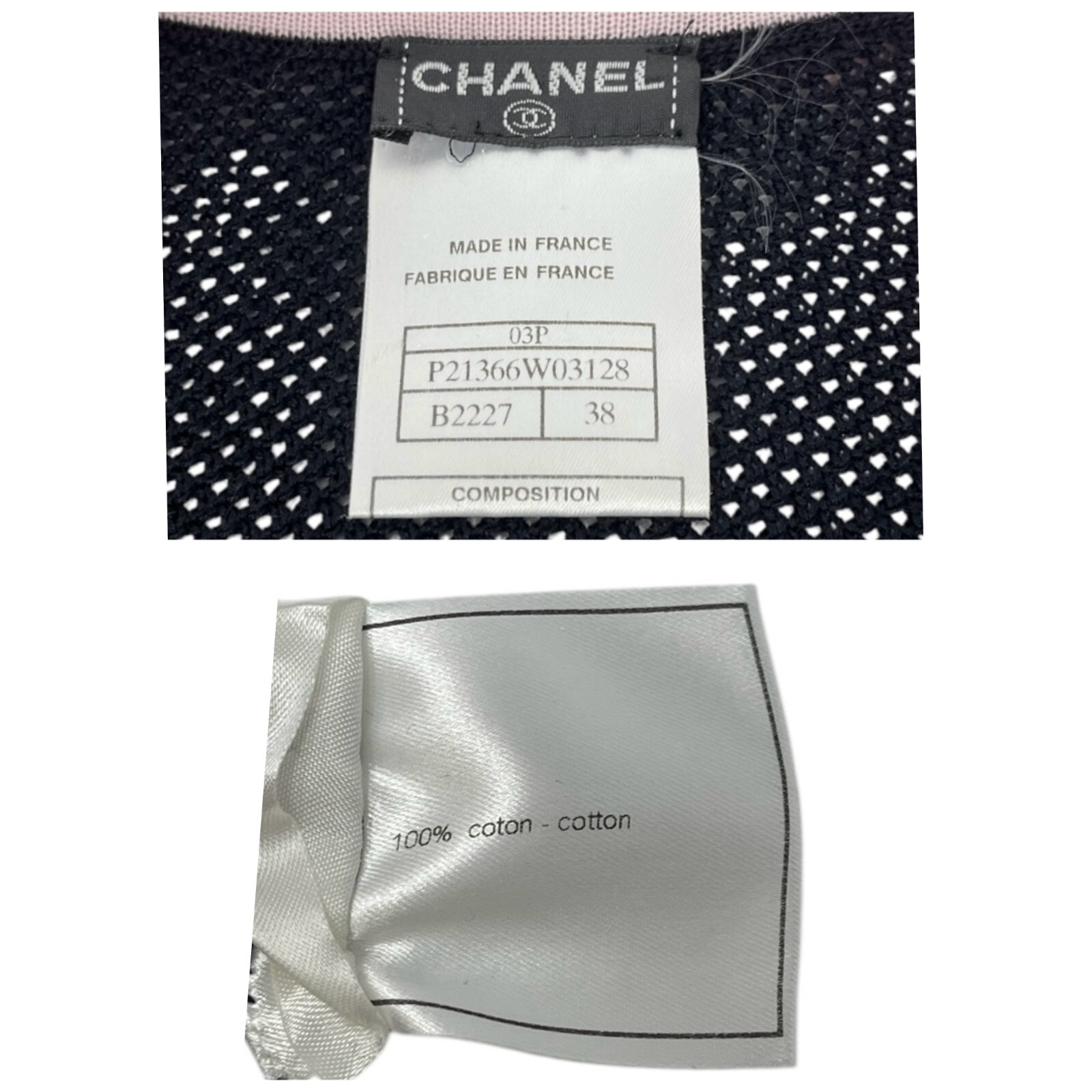 CHANEL Vintage 03P CC Logo Mesh Knit Tank Top #38 Black Pink Cotton Rank AB+