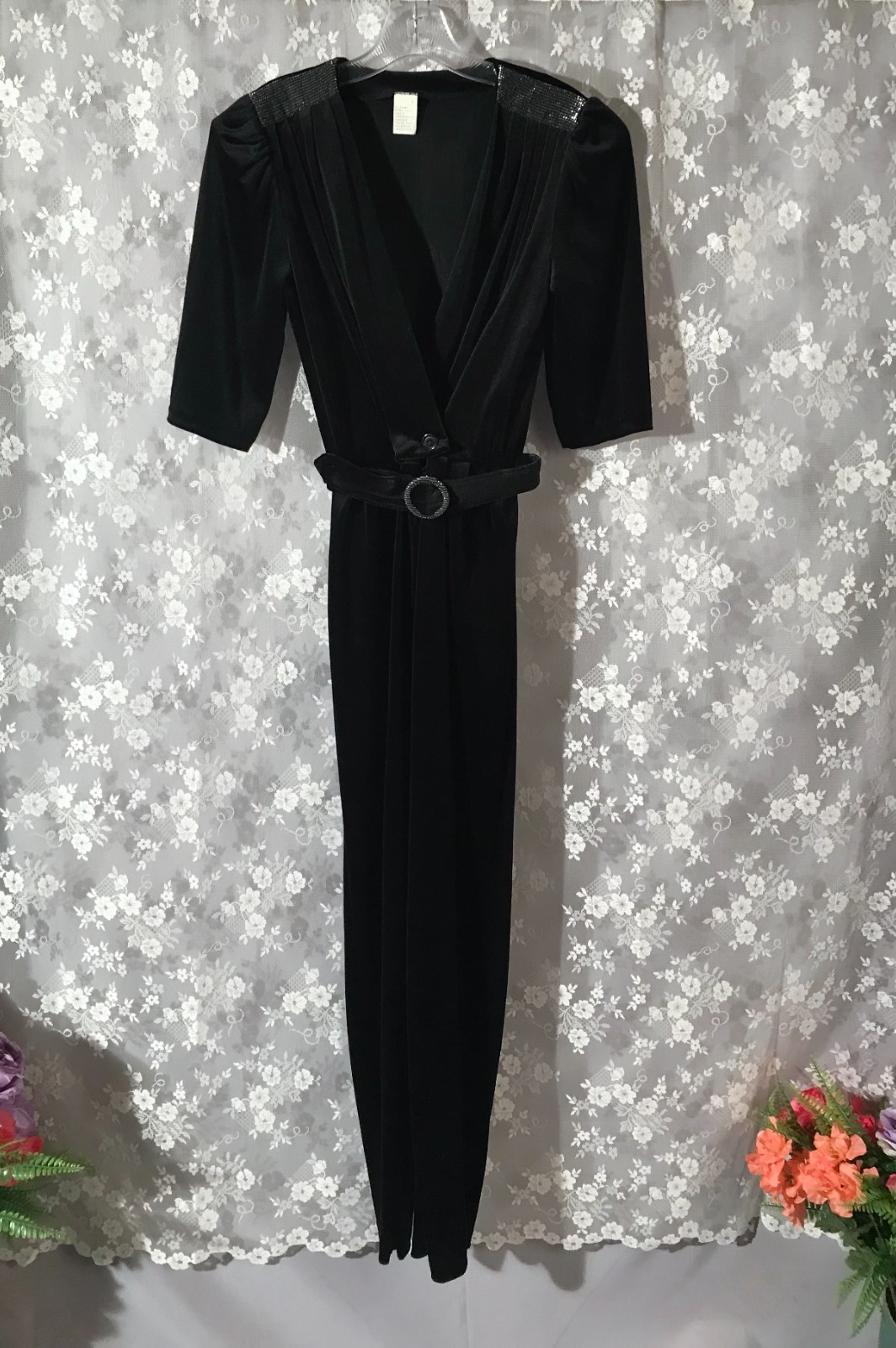 Vintage 80s Velvet Jumpsuit Size Small 80s Retro Glam Disco Studio 54 Vamp