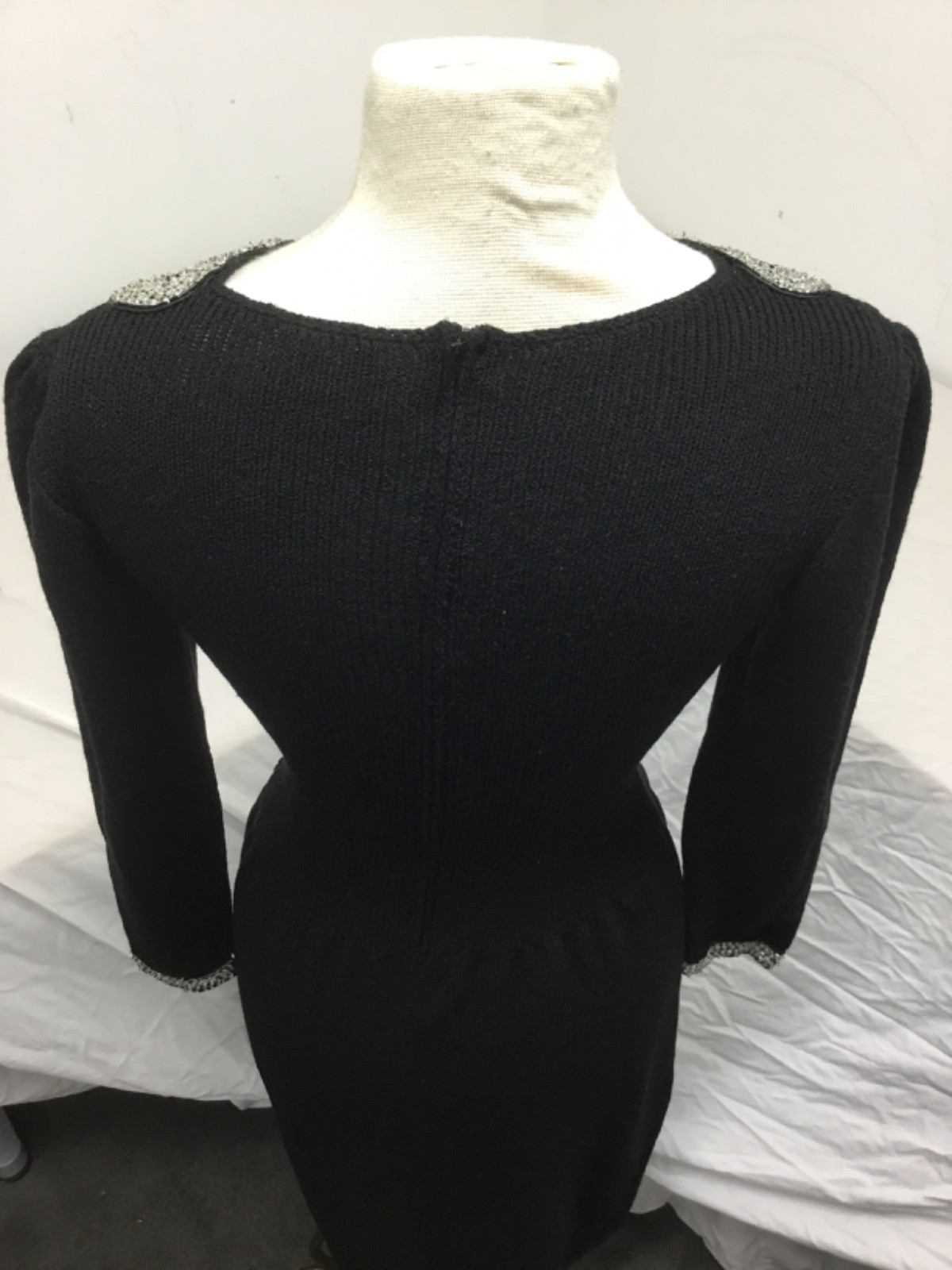 Don Sayres for Wellmore, Black Sweater Dress, Rhinestones, Sz 10, (SR549)