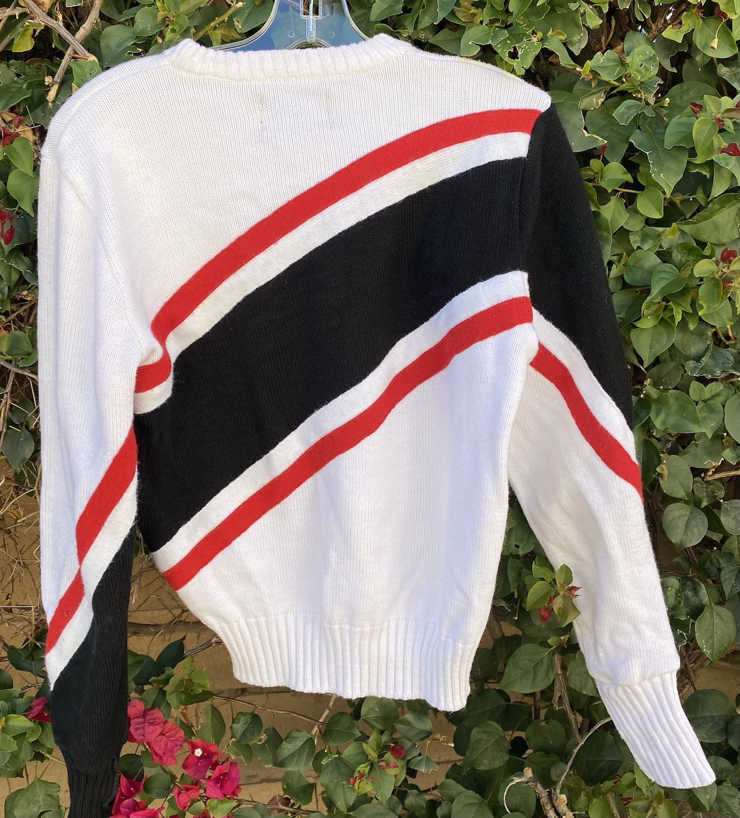 Vintage 80s Dehen Cheerleader Sweater WCHS White Black Red Acrylic Knit Size M