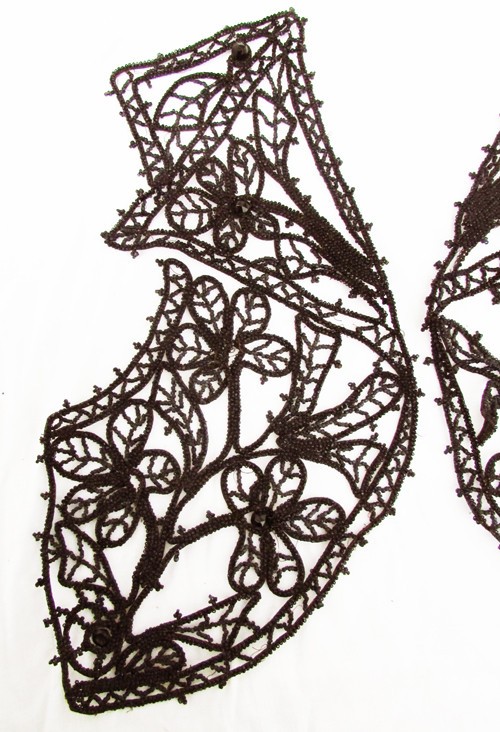 Genuine antique beaded bodice applique jet black beads on cord Victorian as is