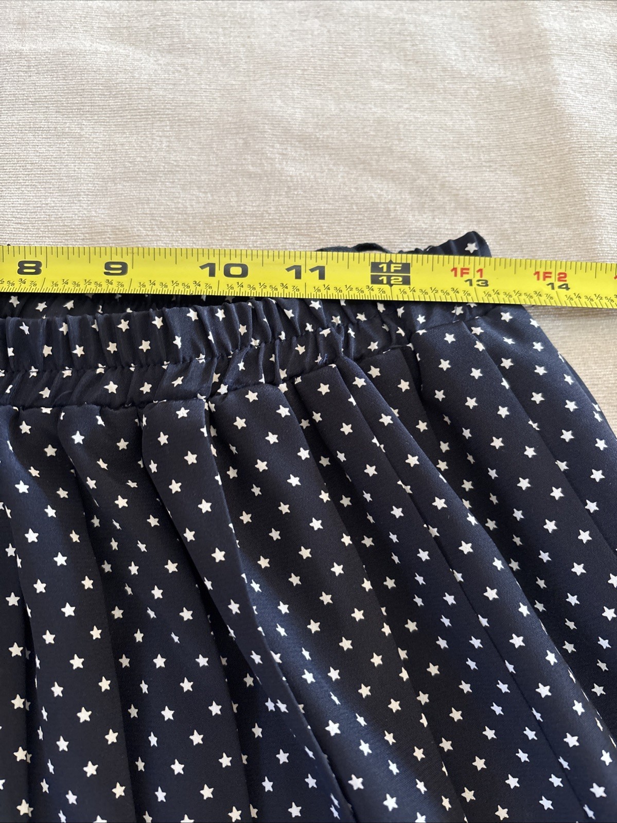 Leslie Fay Vintage 2- Piece Blouse Skirt Set Size 12P Stars Pleated Navy Blue
