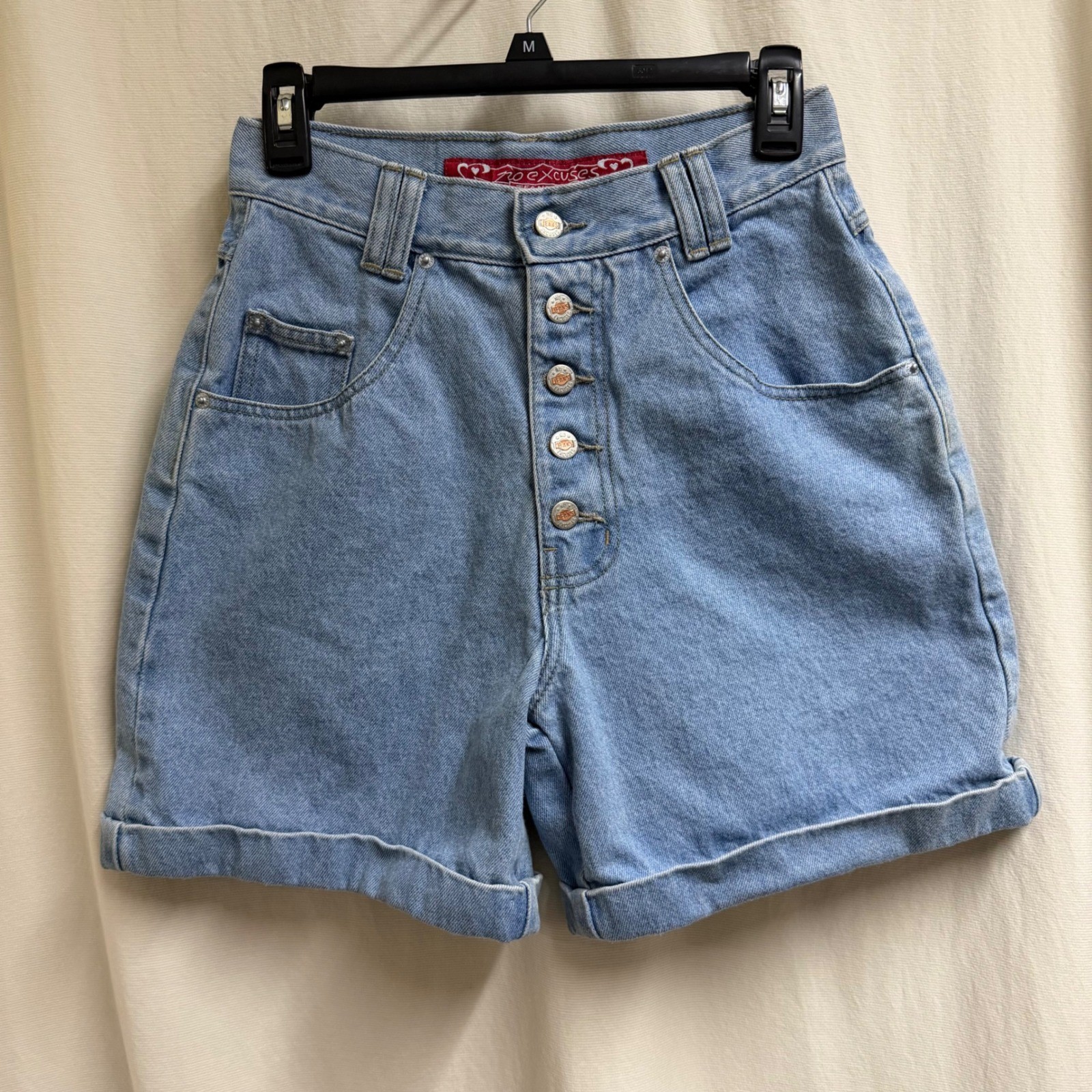 Vintage No Excuses High Waisted Denim Shorts Light Wash Button Fly Femme Fatale