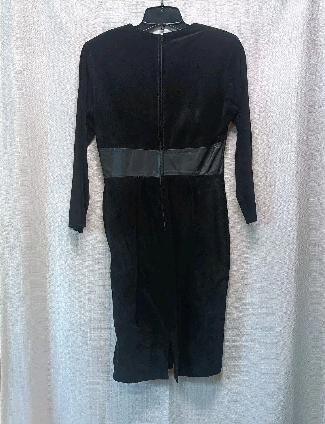 Vtg 90s Firenze Women’s M Black Leather Dress 3/4 Sleeve Back Zip Party Y2K