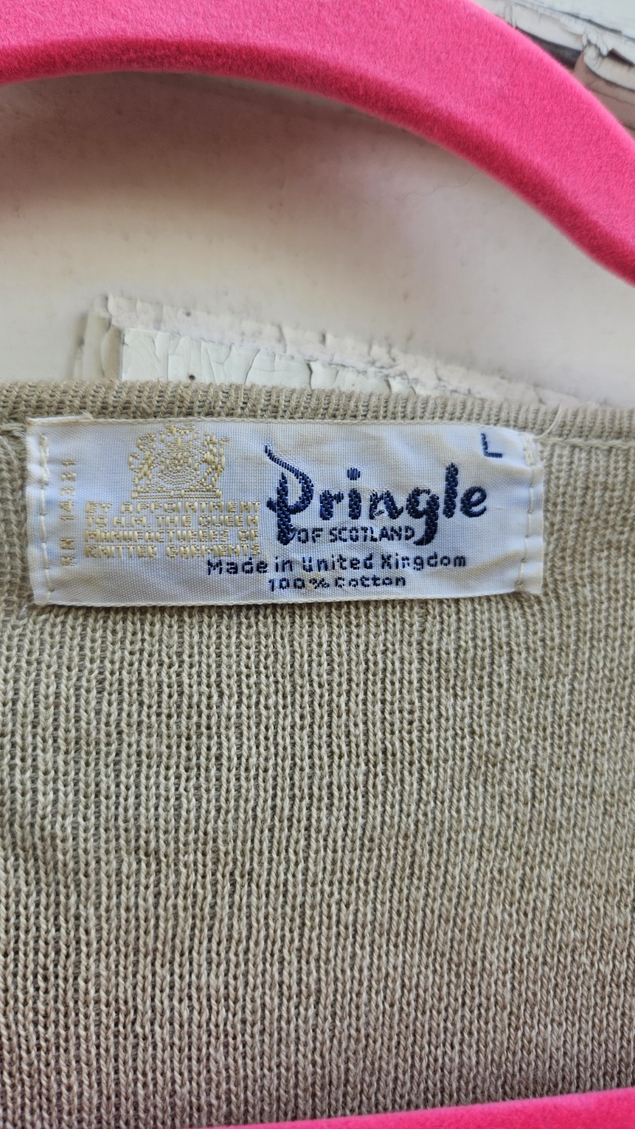 Vintage Pringle Of Scotland Beige 100% Cotton Front Pocket Cardigan Size L