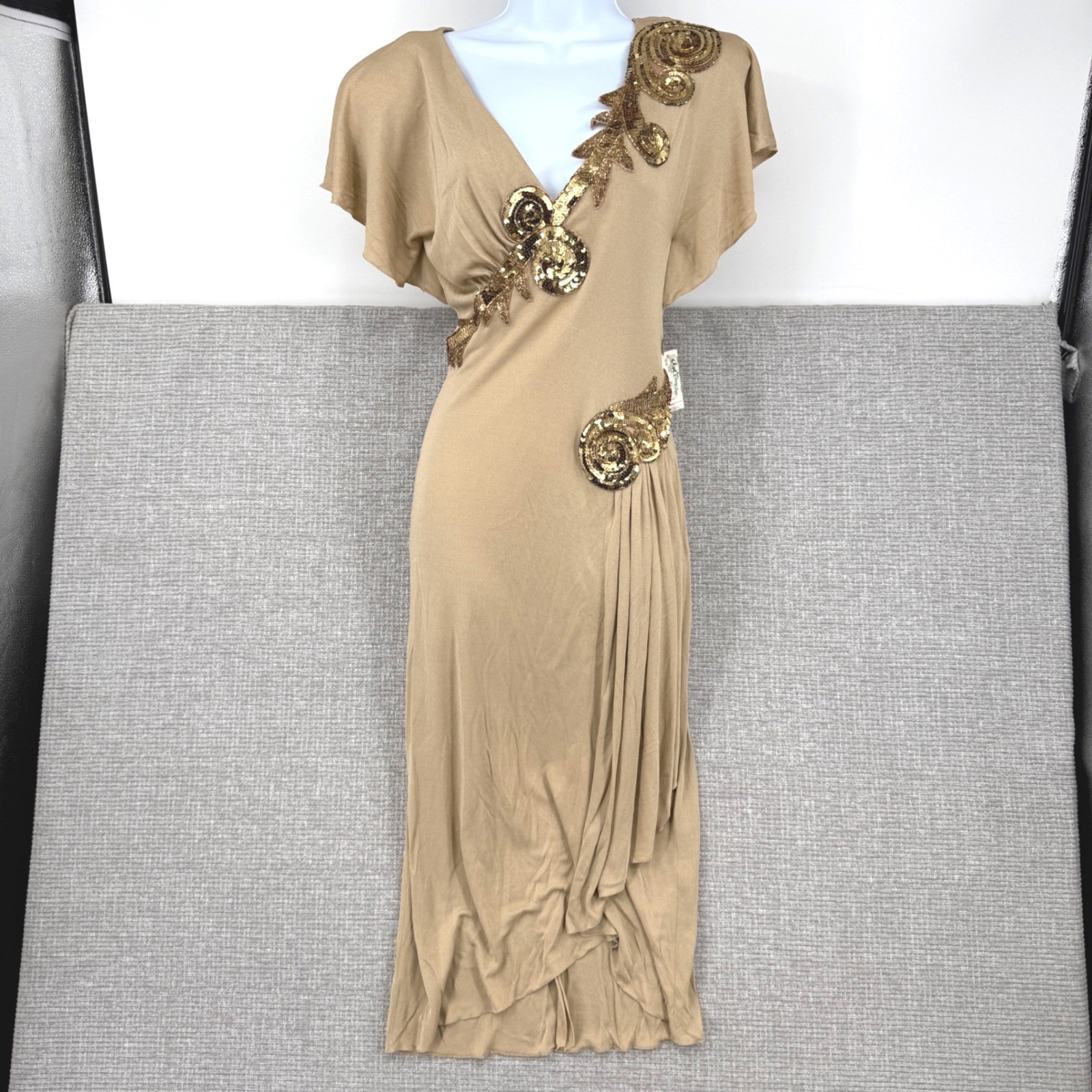 Vintage The Carriage Shoppe Dress Womens 4 Gold Sequin Retro Fairy Flowy Glam