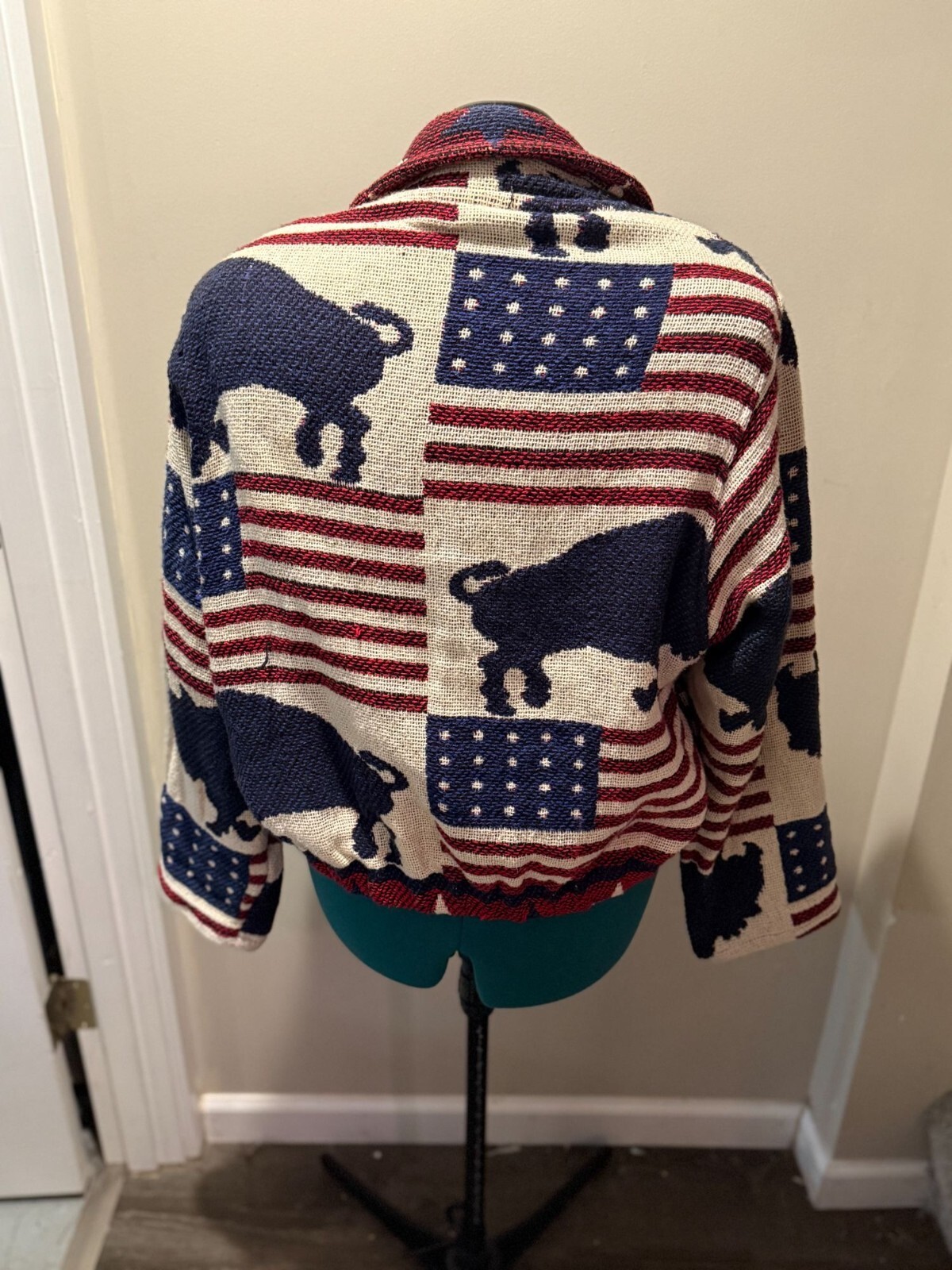 Vintage 90s Red, White, Blue Patriotic Buffalo + American Flag by Painted Pony X