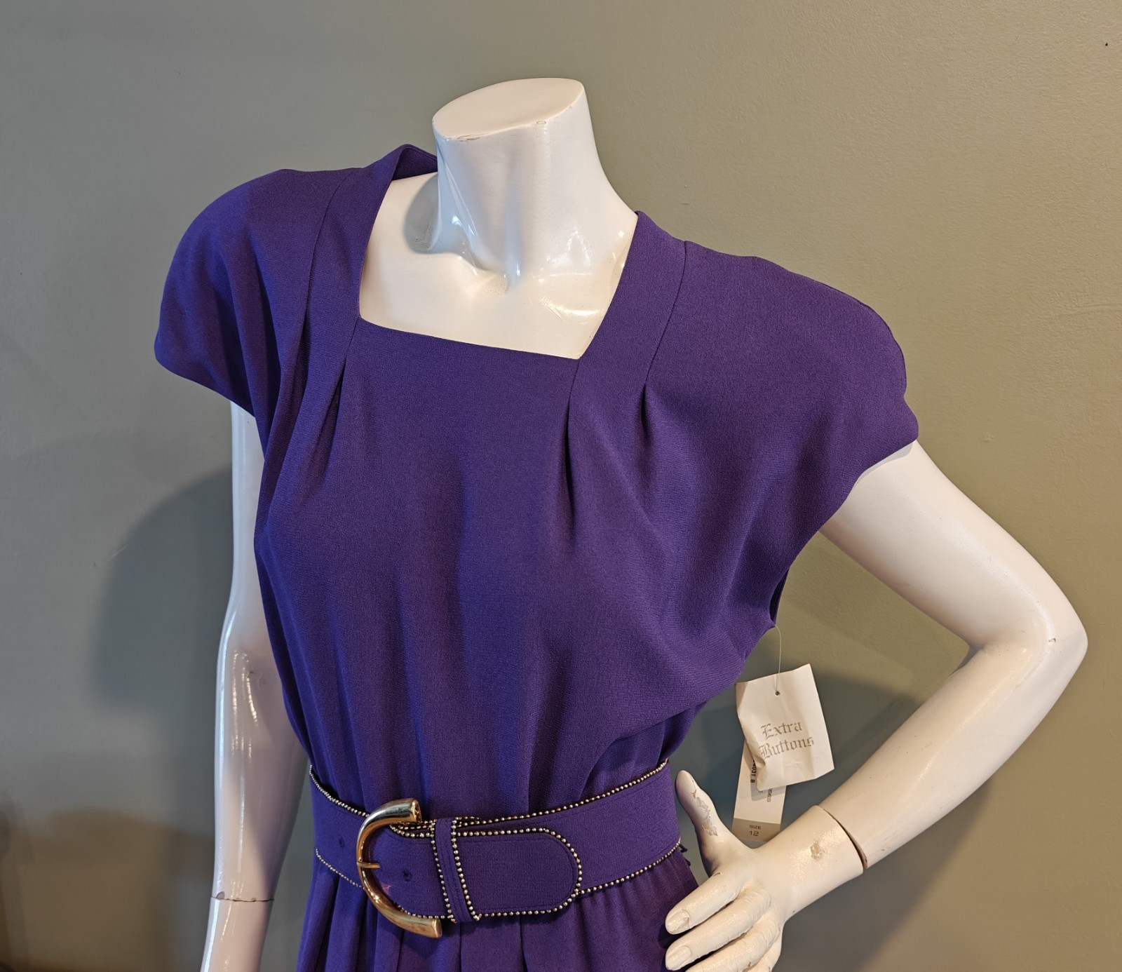 80s Liz Claiborne Purple Dress With Gold Bead And Button Detailing New Old Stock