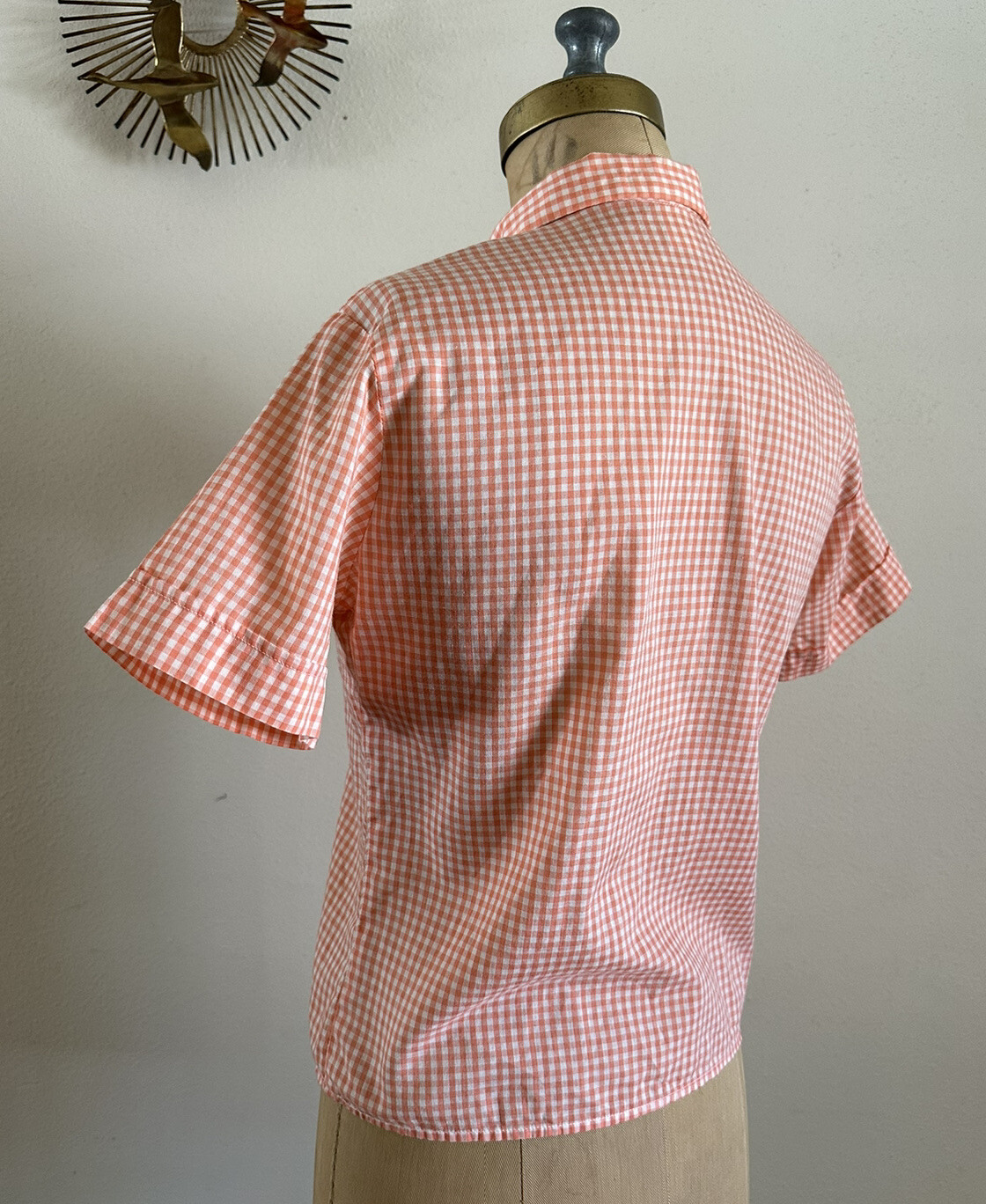 1950s Stoneswear Peach Gingham Cotton Blouse Top Shirt Western Workwear Farm VTG