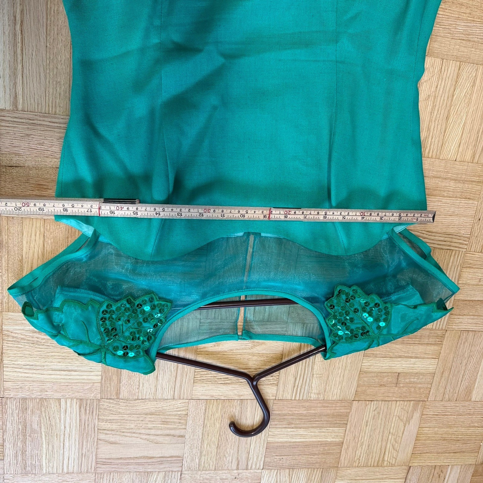 80s Liptons VTG Emerald Green Sequin Leaf Mesh Sheath Dress 12 Made in Canada