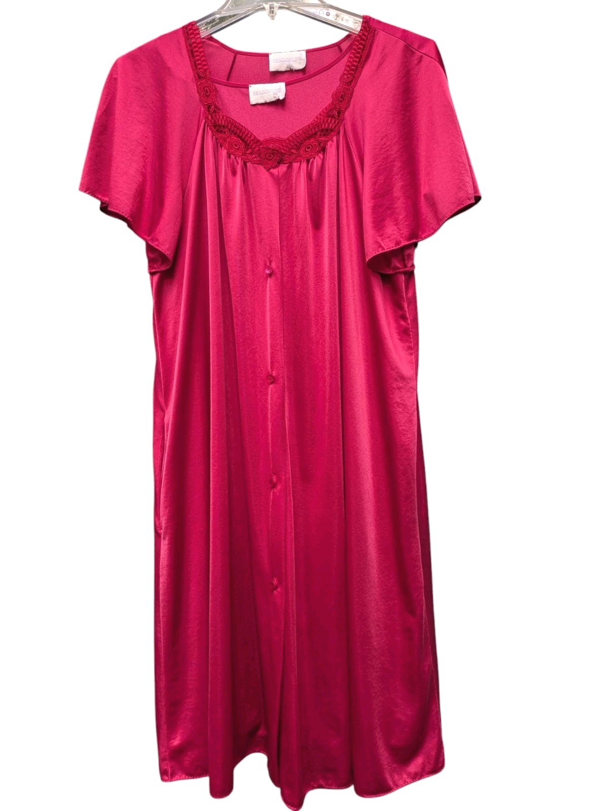 Shadowline Womens Vintage Red peignoir set nightgown robe nylon sleepwear Sm/Med