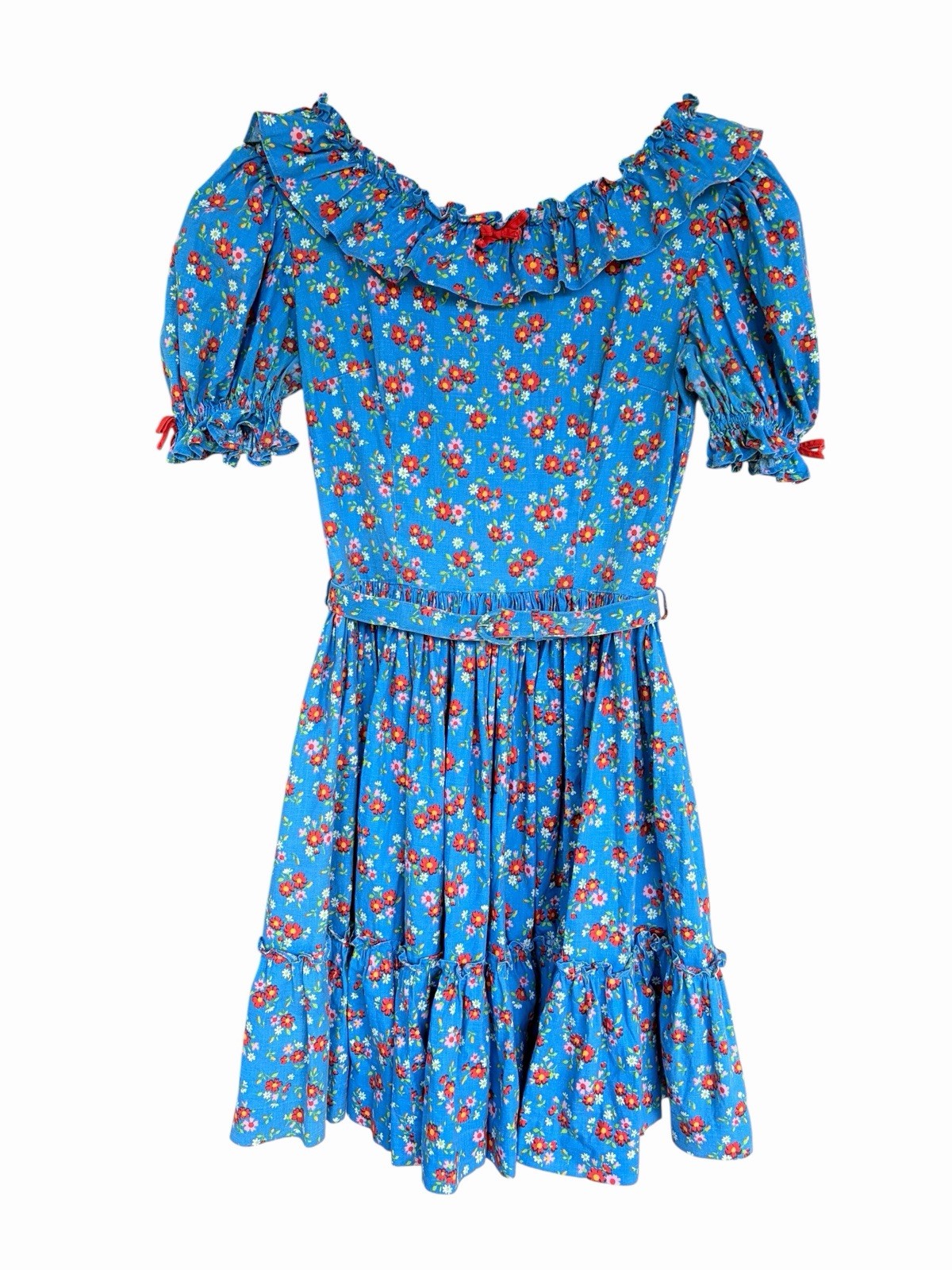 Vintage Blue Floral Peasant/Prairie Style Dress Handmade Ditsy Floral Farmhouse