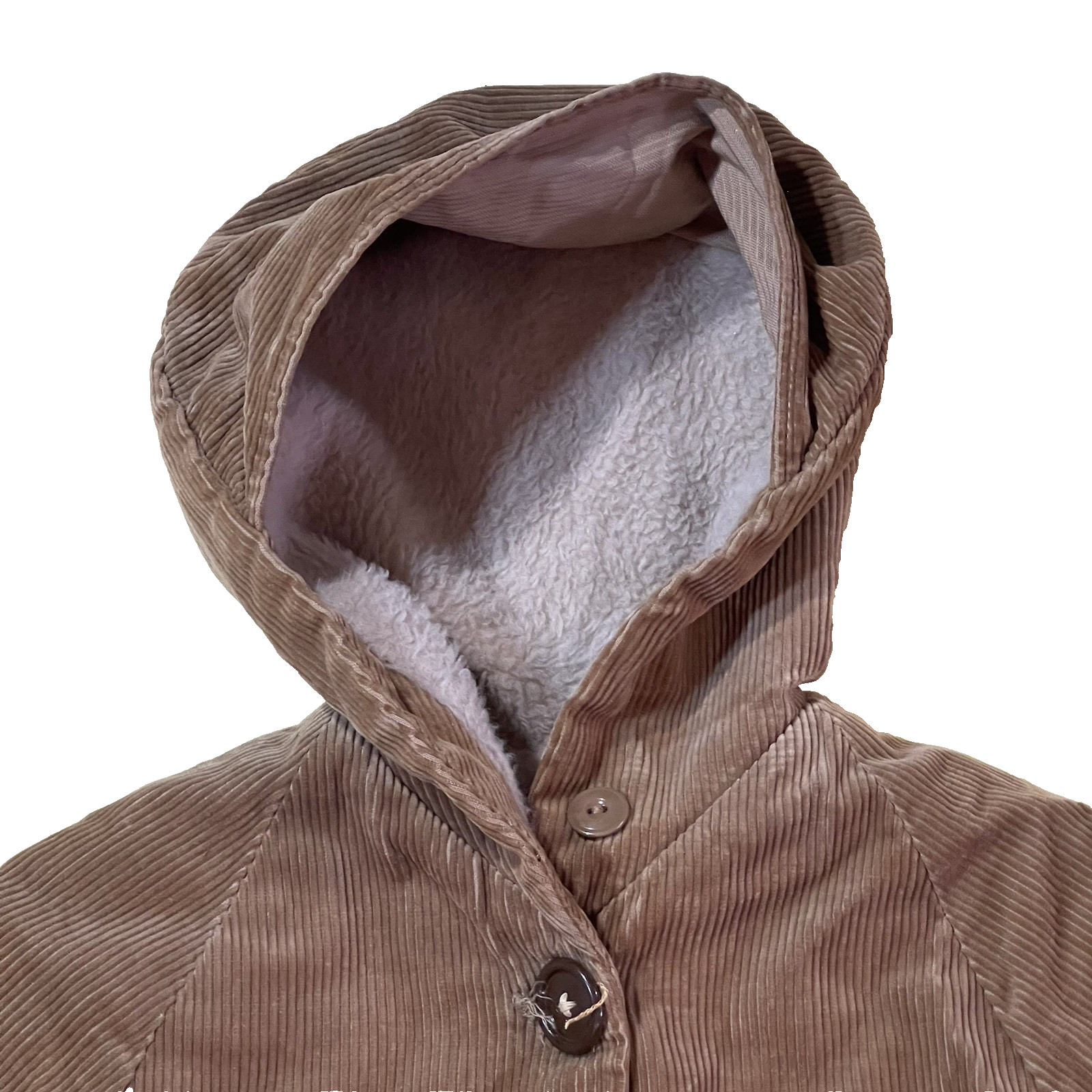 Vintage Brown Corduroy Hooded Coat See Measurements No Tag Maybe Handmade Prop