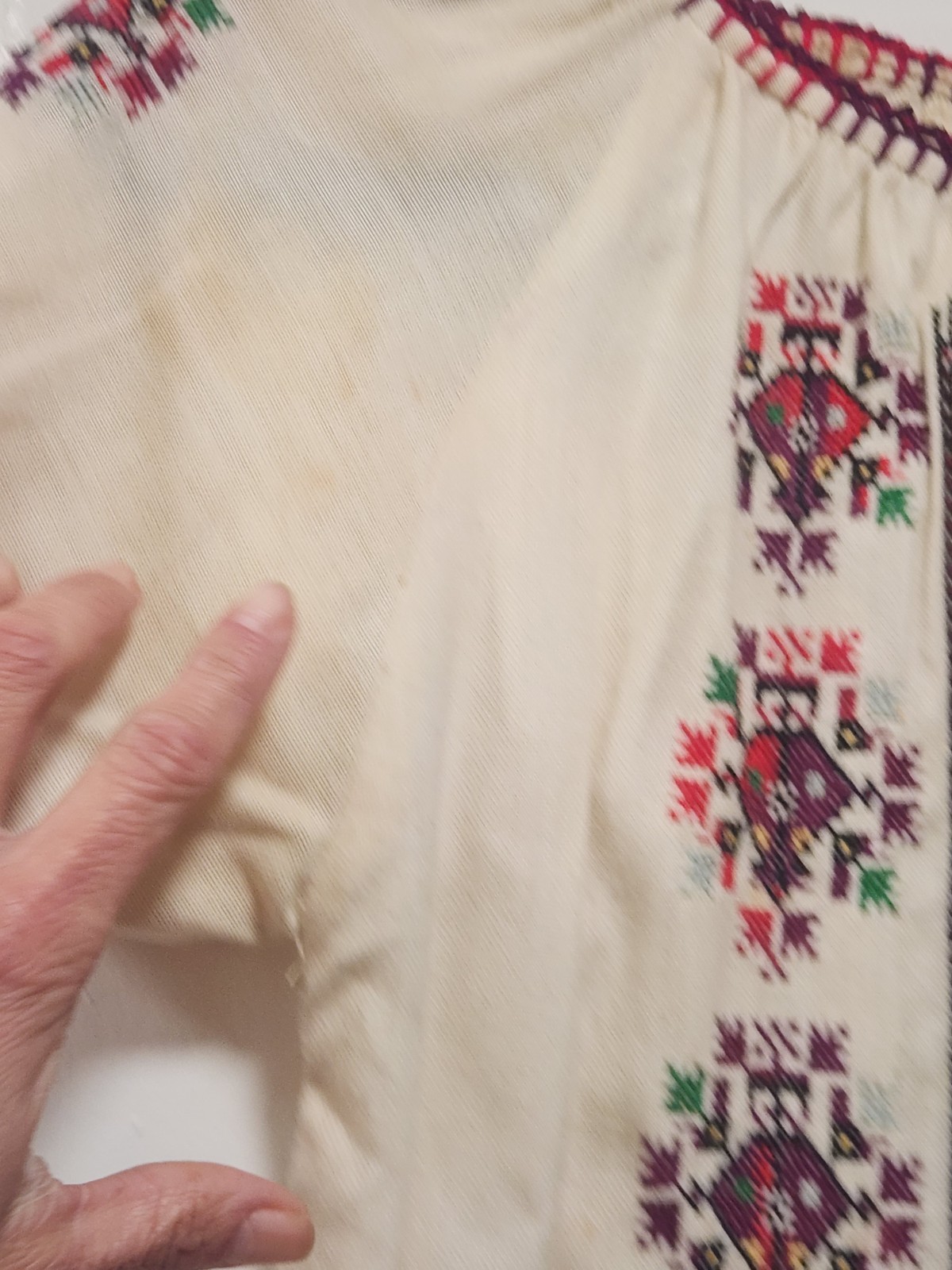 Vintage Hand Embroidered Romanian Folk Blouse Boho Ethnic Peasant Top White L/XL