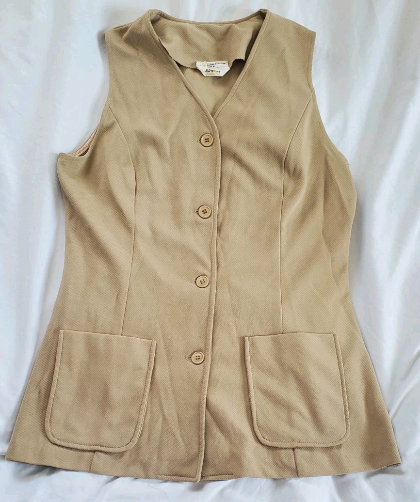 JC Penney Fashions Vintage 1970’s Tunic Top Sleeveless Blazer, Sz 14 Women’s