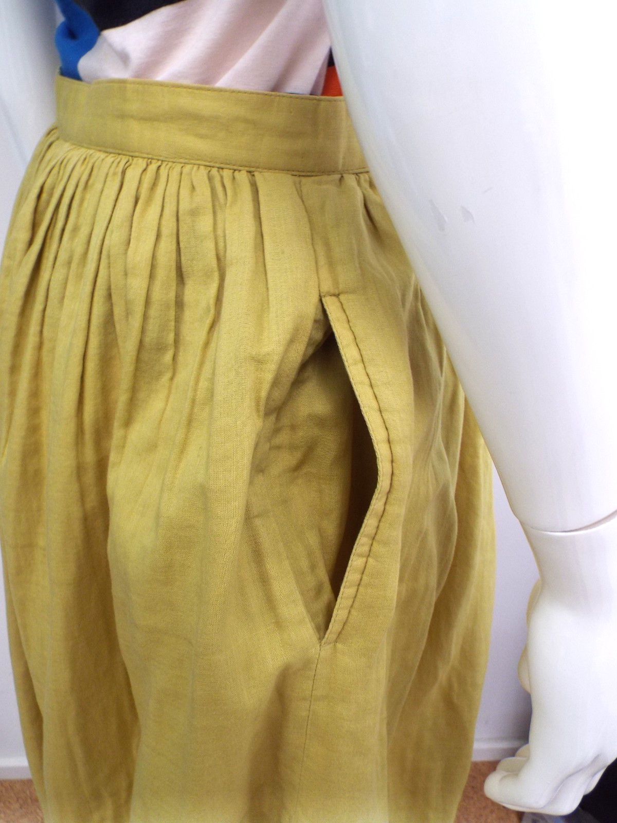VTG 1980s Issey Miyake Yellow Cotton Asymmetrical Skirt MEDIUM Brush Label Slits