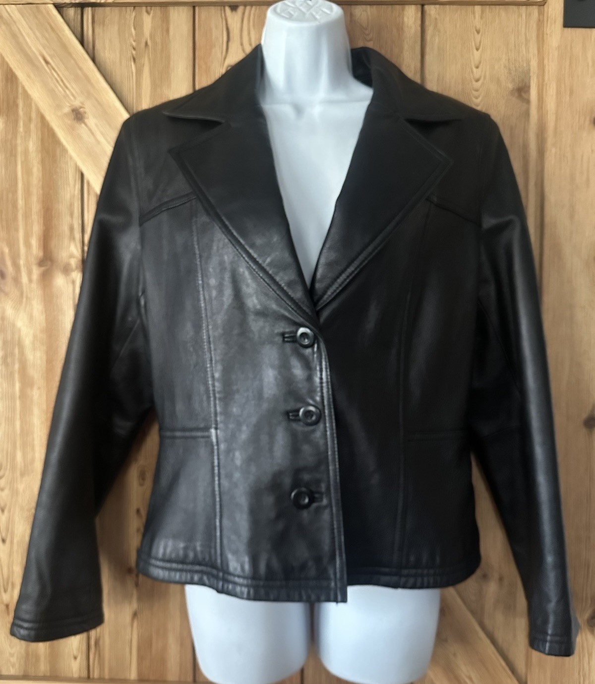 WILSONS LEATHER MAXIMA Classic Soft Black Leather 3 Button Jacket Size Large Y2K