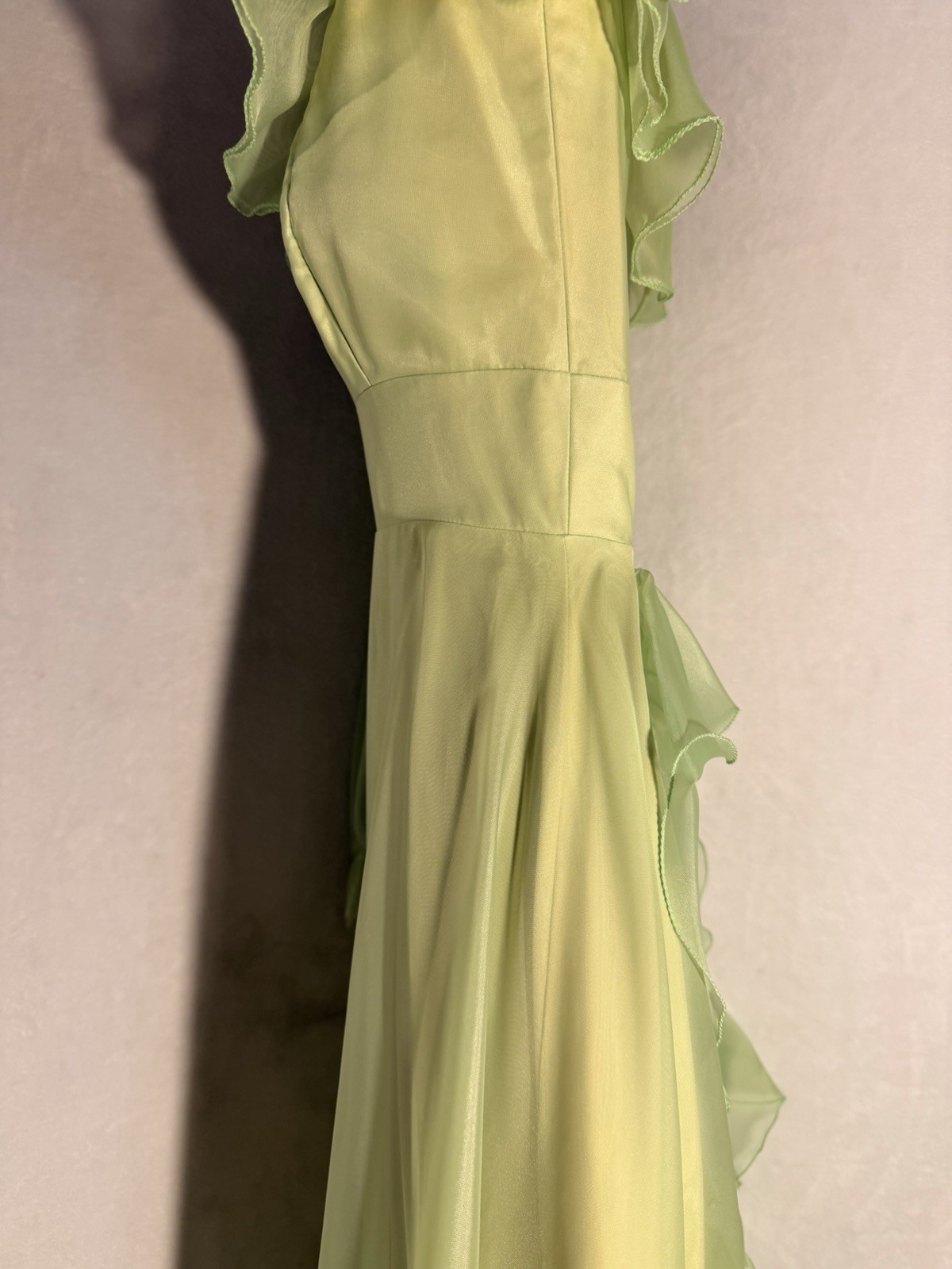 Vtg Mint Green Puffy Long Sleeve Maxi Cottagecore Prairie Ruffles Rare Dress