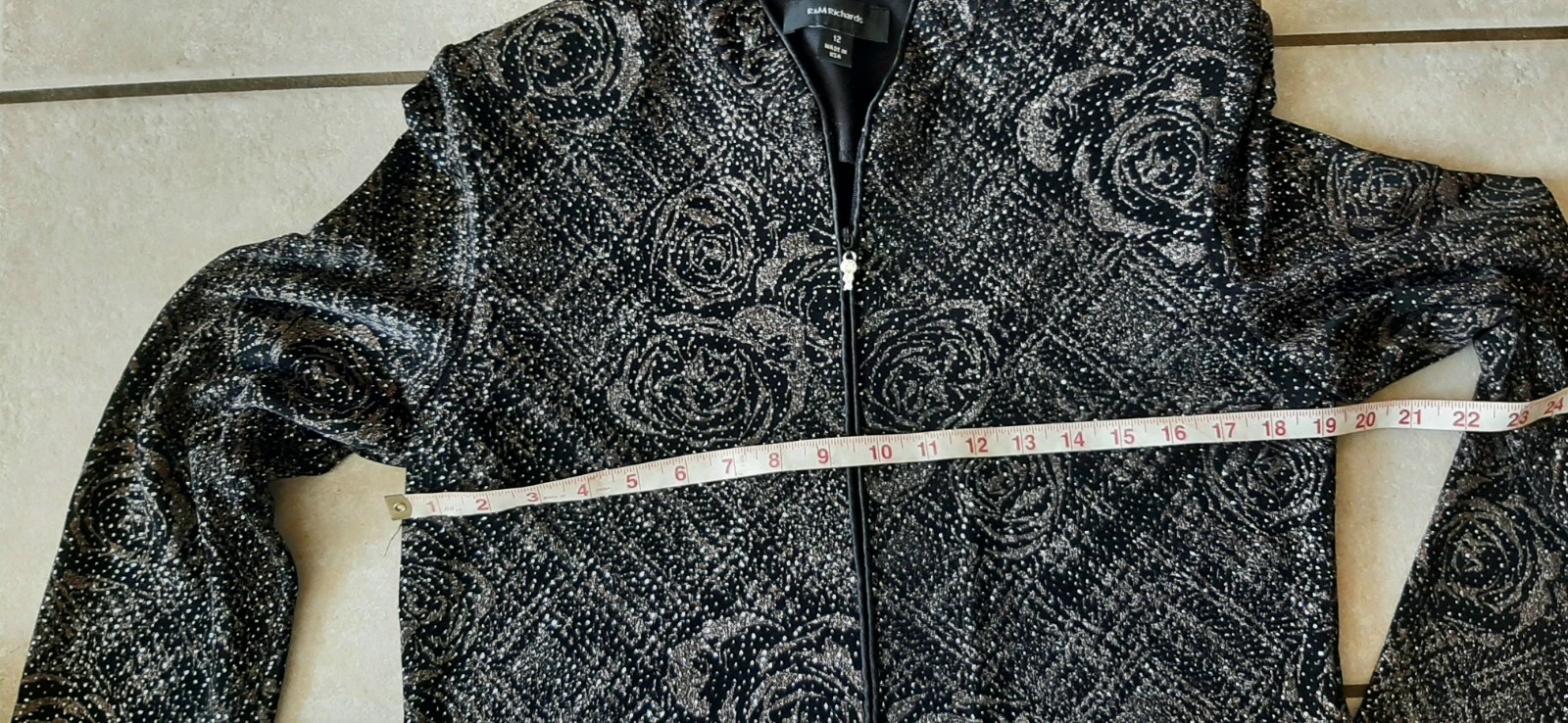 Rare Vintage R&M Richards Velvet Jacket Black Floral Glitter Made in USA Size 12