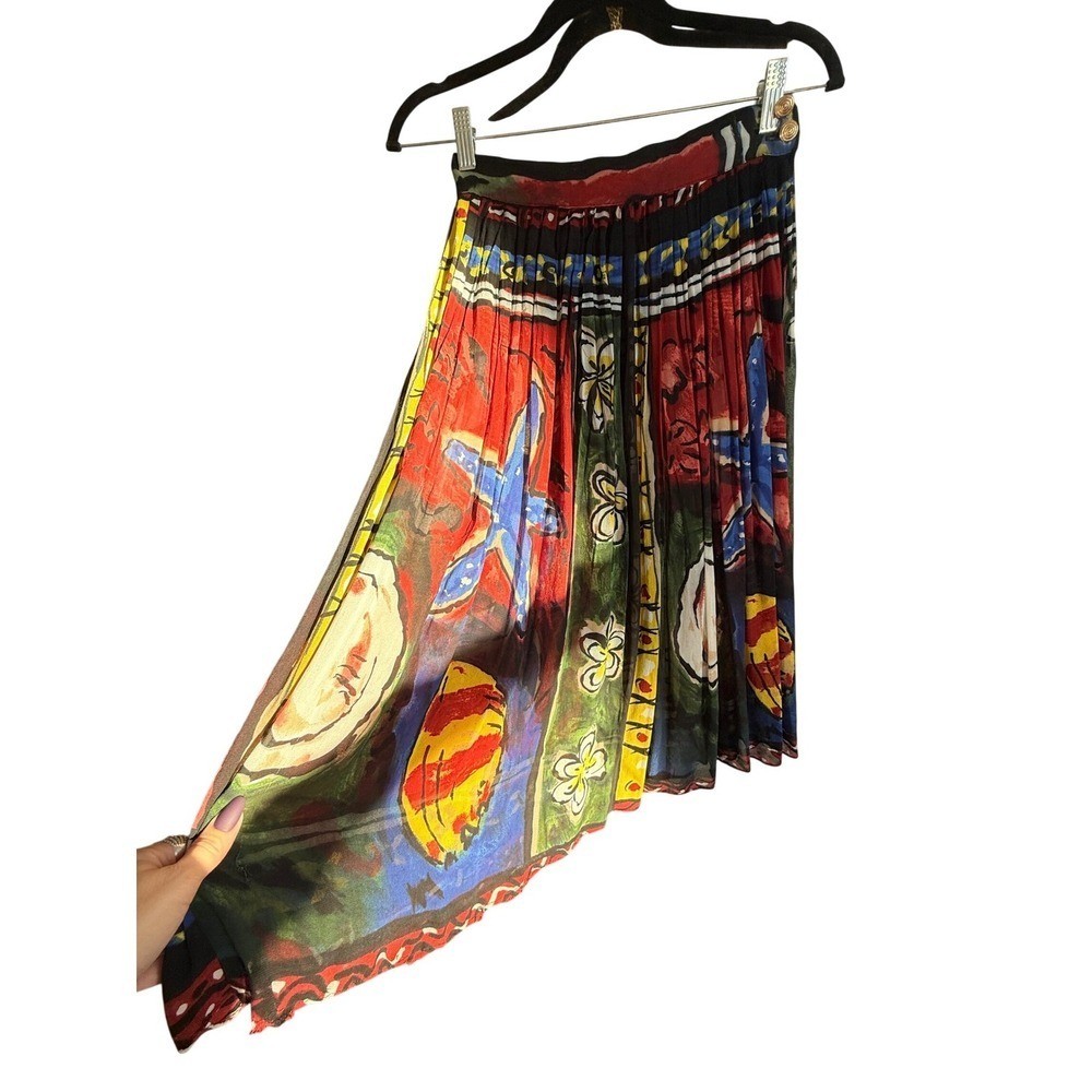 A8 80s VTG PLATINUM by DOROTHY SCHOELEN Art Print Pleated Maxi Skirt Size 2