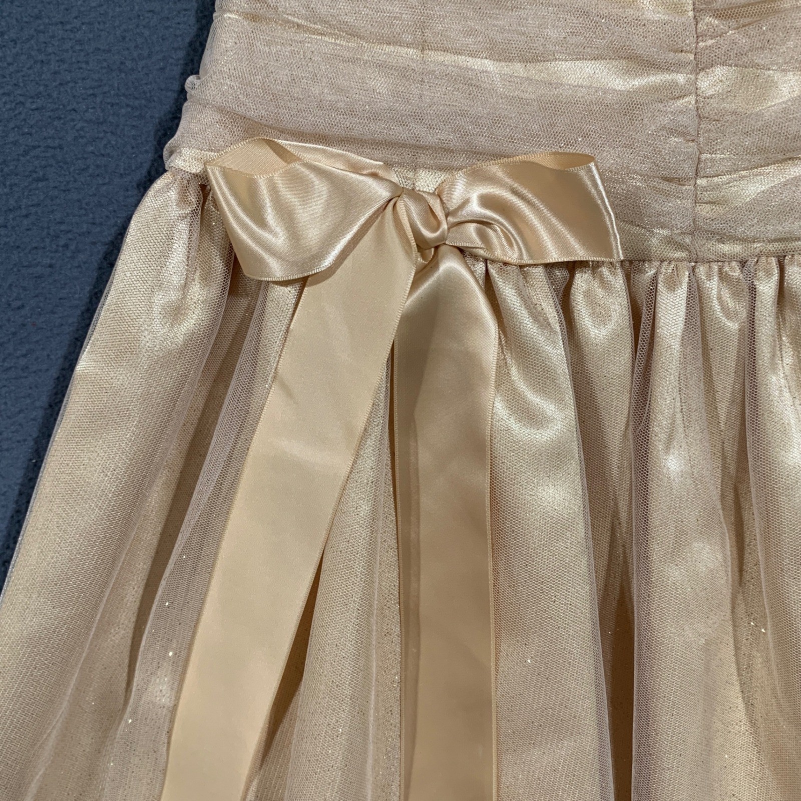 Jessica McClintock Gunne Sax Dress Womens 7 Champagne Gold Shimmer Vintage Prom