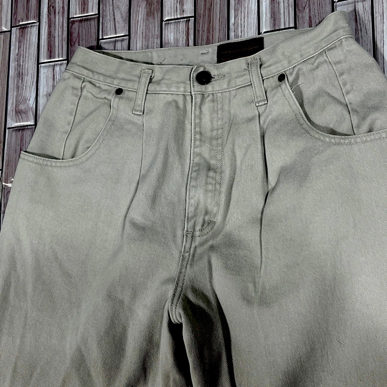 Y2K Eddie Bauer womens 2 Tall hight waisted pleated front denim beige Cotton VTG