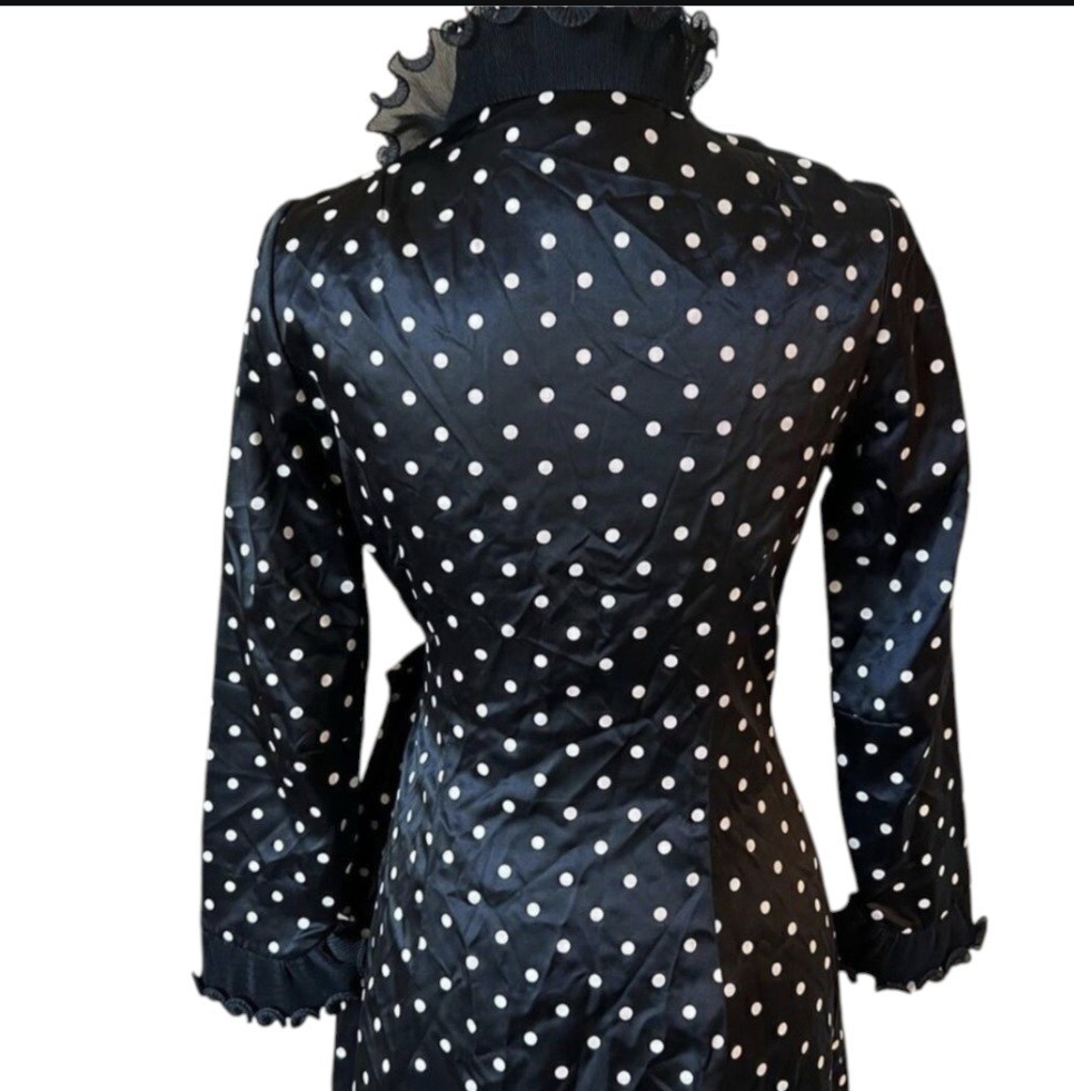 Alfred Werber Vintage Retro Accordian Ruffle Polka Dot Wrap Robe Dress SZ Small