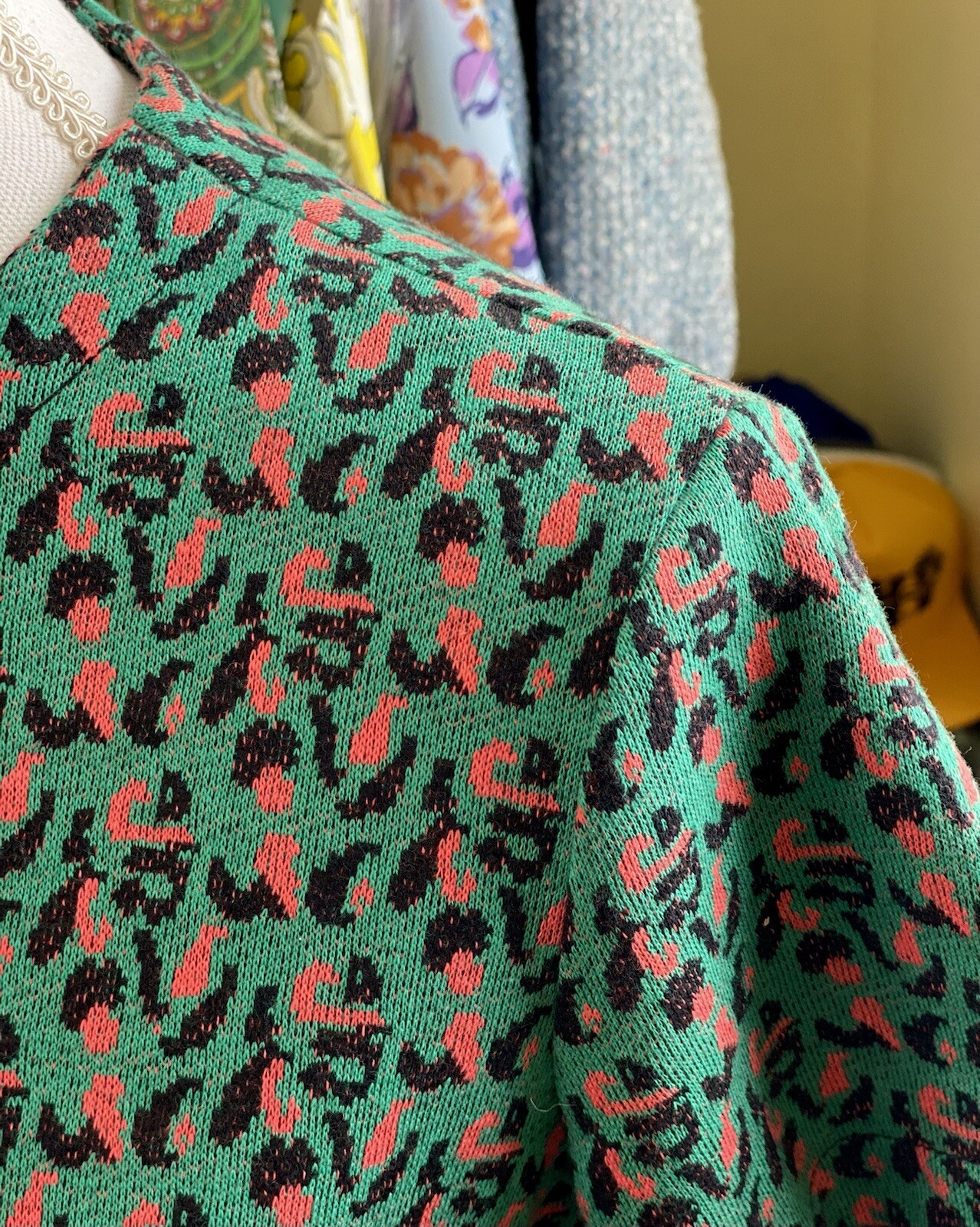 NOS VTG 50s 60s Leopard Print Shirt Dress Green Pink Black Medium Large