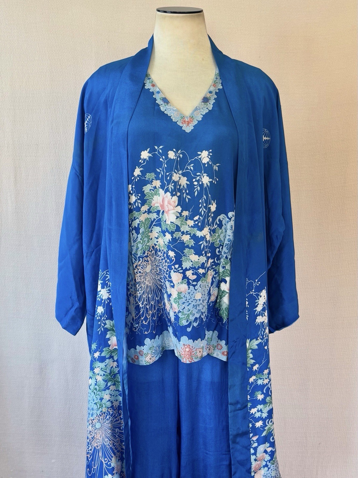 Vintage Antique 1920s 1930s Japanese Pongee Silk Loungewear Beach Pajamas 40 L