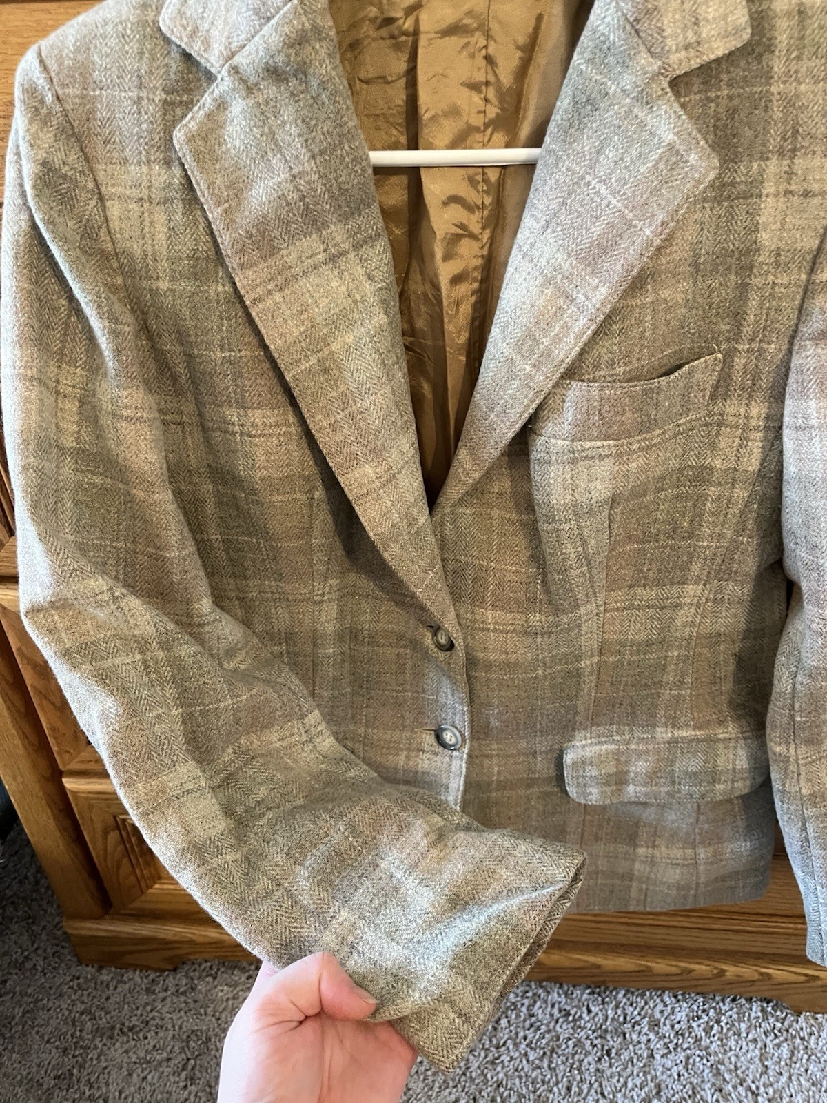 Vintage 90s Evan Picone Plaid Tweed Wool Blazer Jacket Academia Preppy