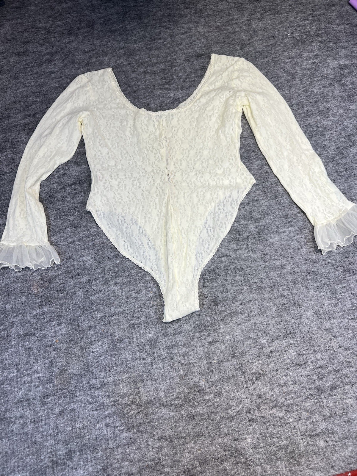 vtg lace bodysuit victorian joie de vie medium made in the USA sheer buttons