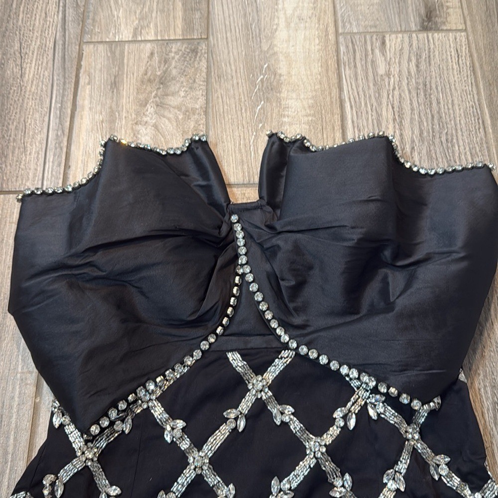 Maeve Strapless Bow Sequin Mini Statement Dress Black Party Wedding Size 6 NWT