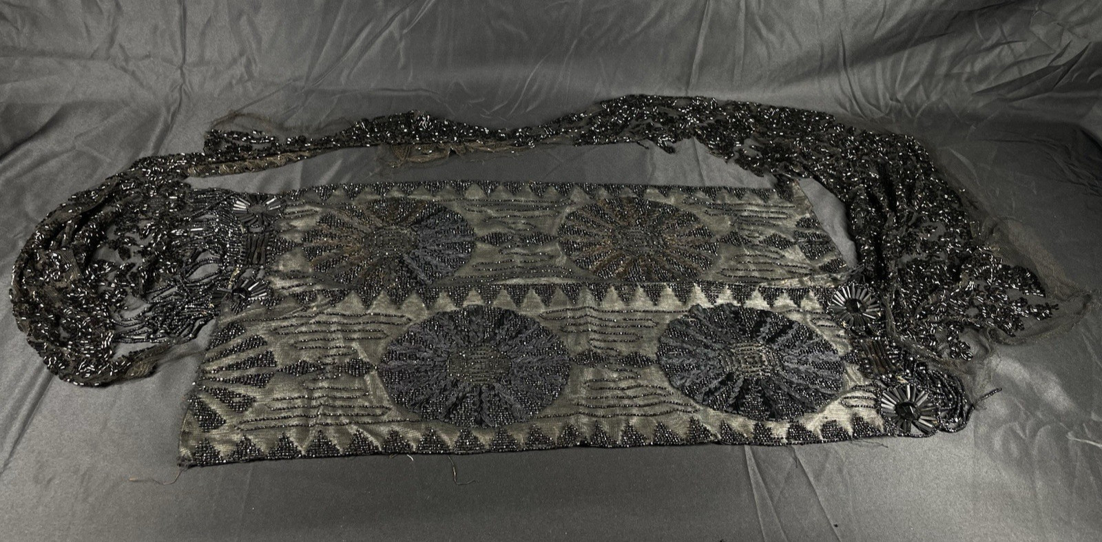 3 Antique Victorian Beaded Dress Pieces 2 Rectangular & 1 Free Form Lace Piece