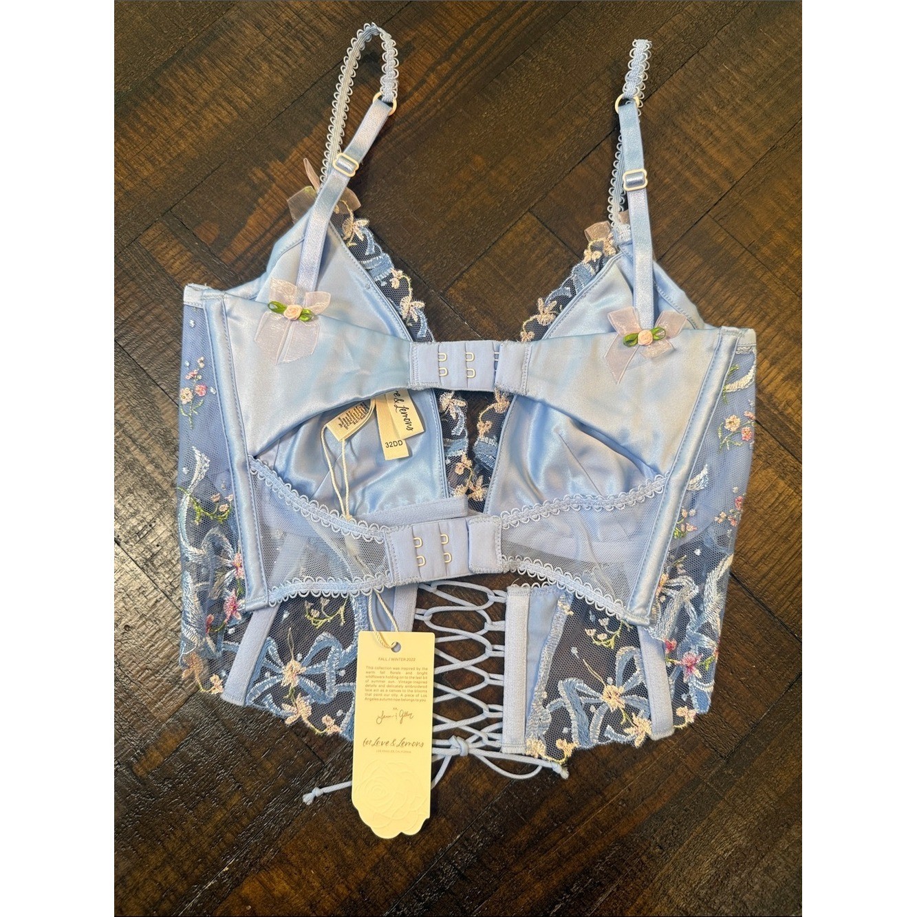 For Love & Lemons Belle Bow Bustier Blue Floral Lace-Up NWT