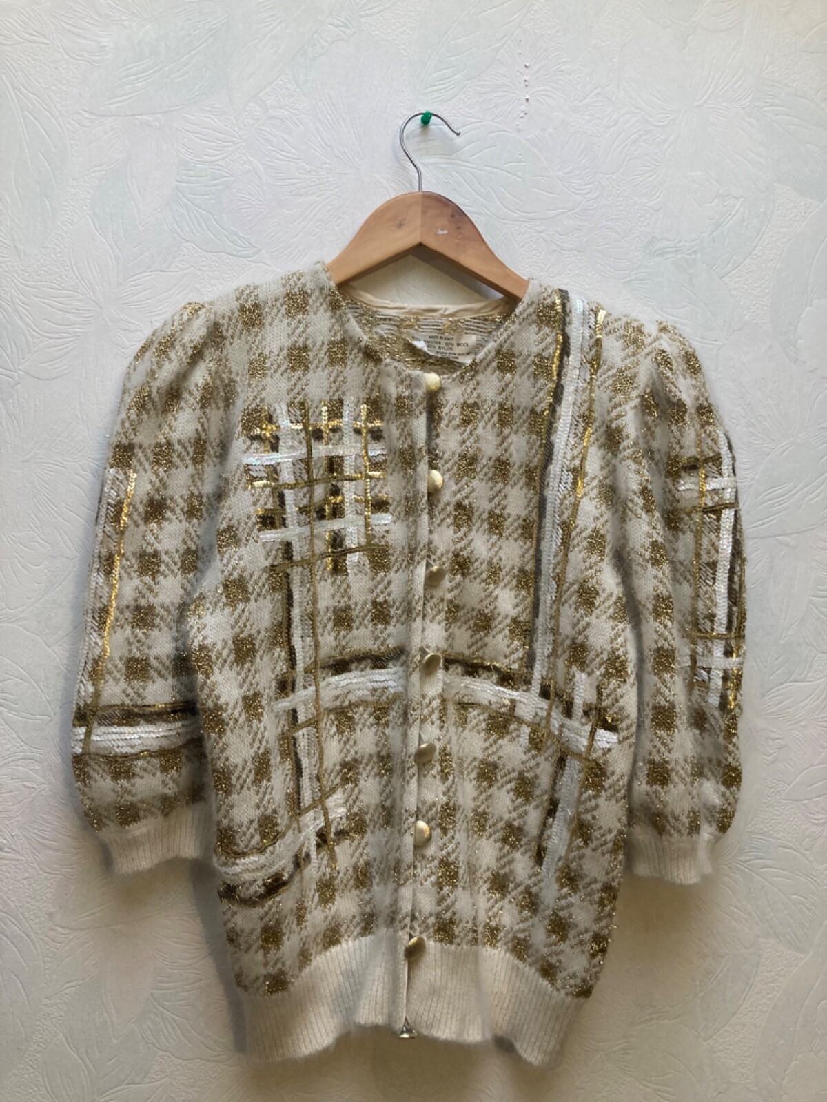 Vintage 1980s Custom Made Angora, Wool Sparkling Knitted Cardigan size S-M.