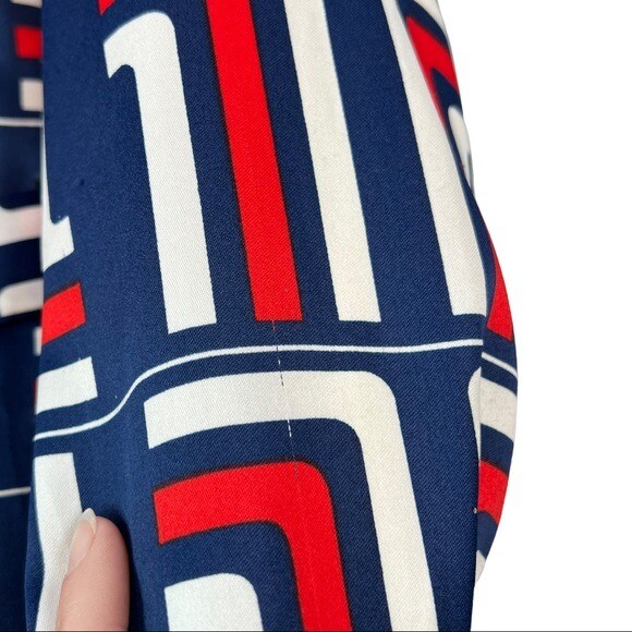 VINTAGE 70’s LANVIN Paris Red White & Blue Long sleeve Shirt Dress Sz 10 w/Belt