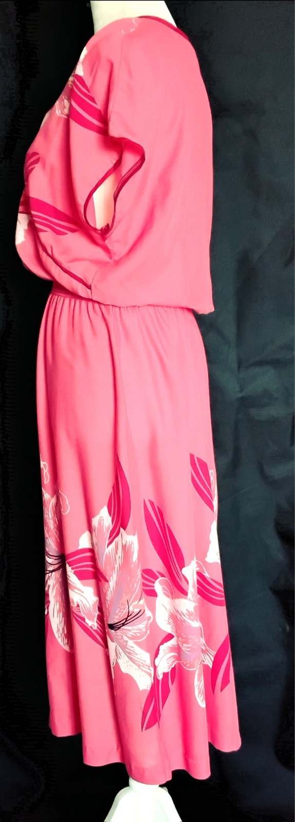Vintage 80s John Richard Of California Pink Floral Midi V Neck Dress Sz 13