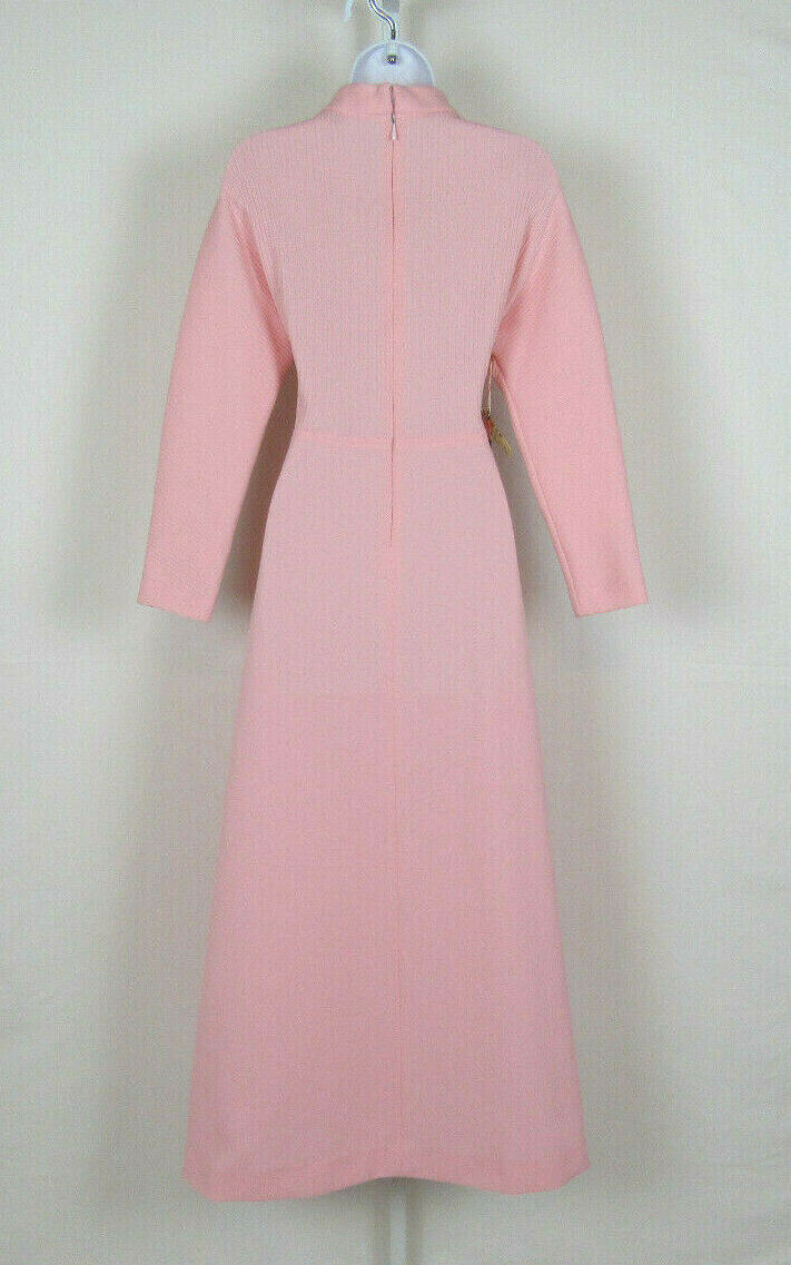 VTG 1960s 70s EDITIONS IN FASHION PINK POLYESTER DRESS RIBBED BODICE LONG SLEEVE