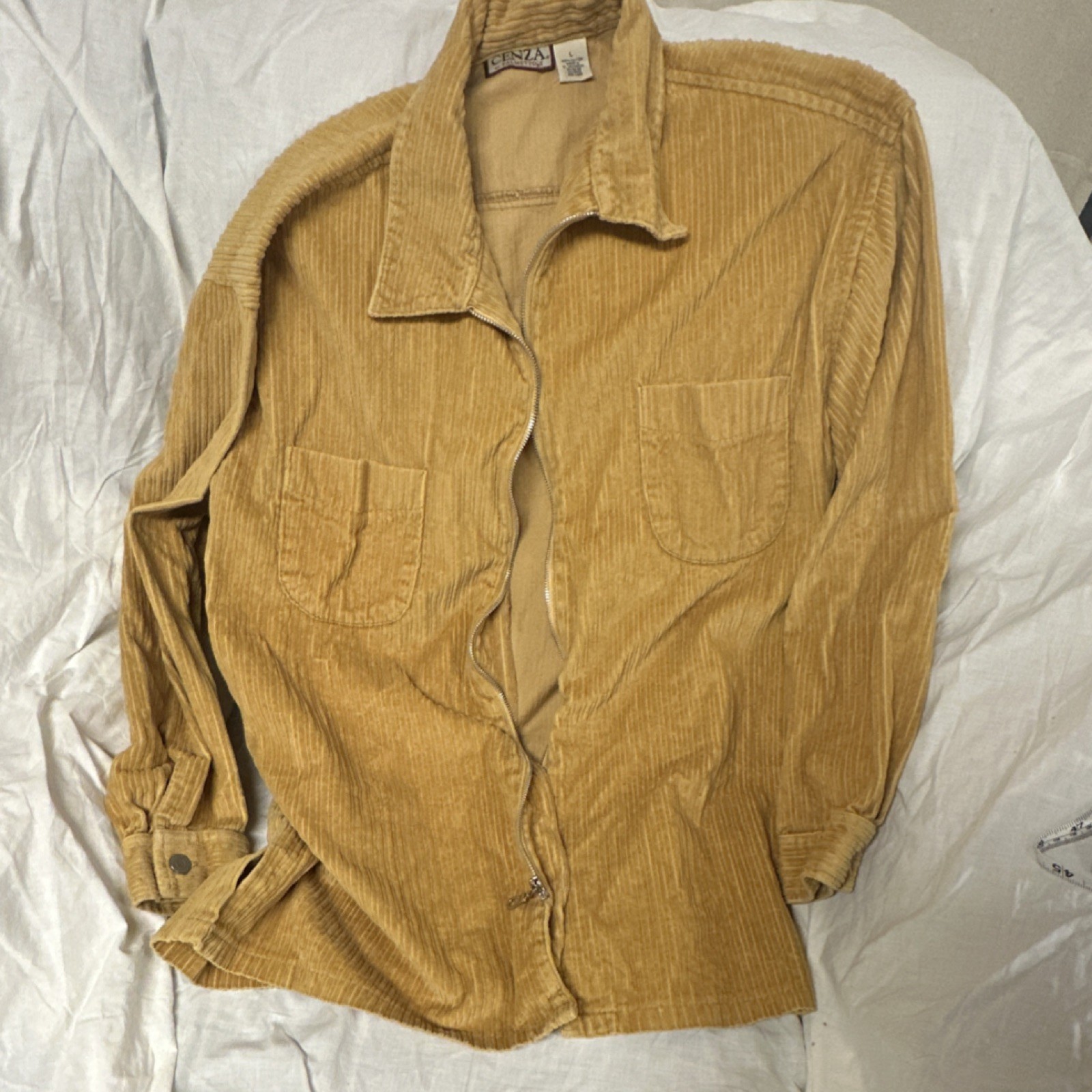 Vintage Cenza by Palmettos Corduroy Zip-Up Shirt Mustard Cotton Large Retro