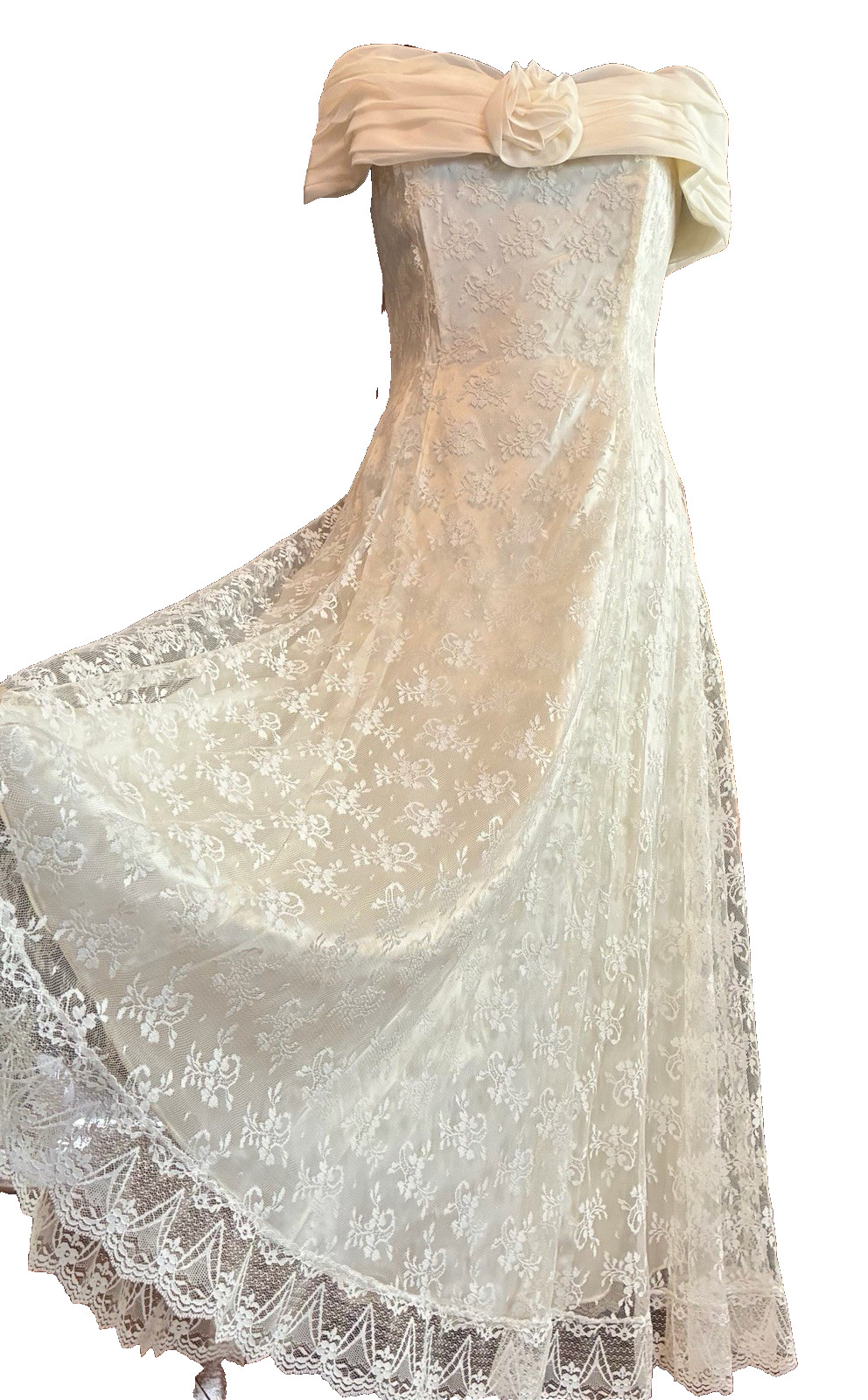 Vintage Scott McClintock Formal Wedding Dress Off Shoulder Lace Sz 12