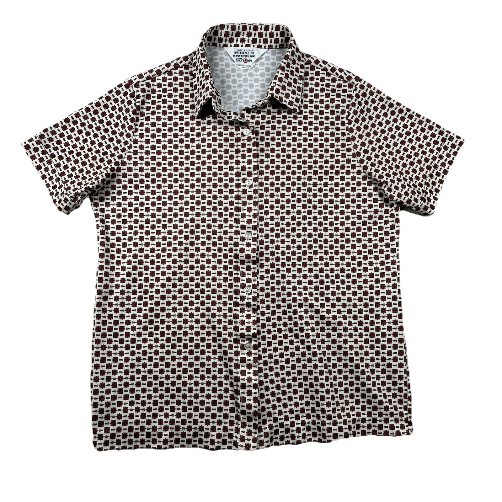 Vintage Sears Shirt Womens L (18) 60s 70s Perma Prest Polyester Camp Geometric