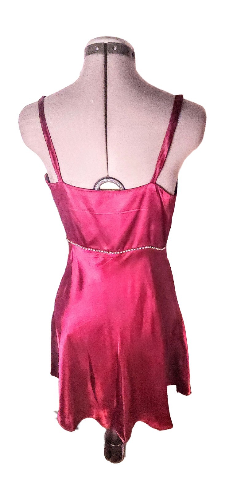 Vintage Burgundy Satin Slip Dress Rhinestone Embelishments