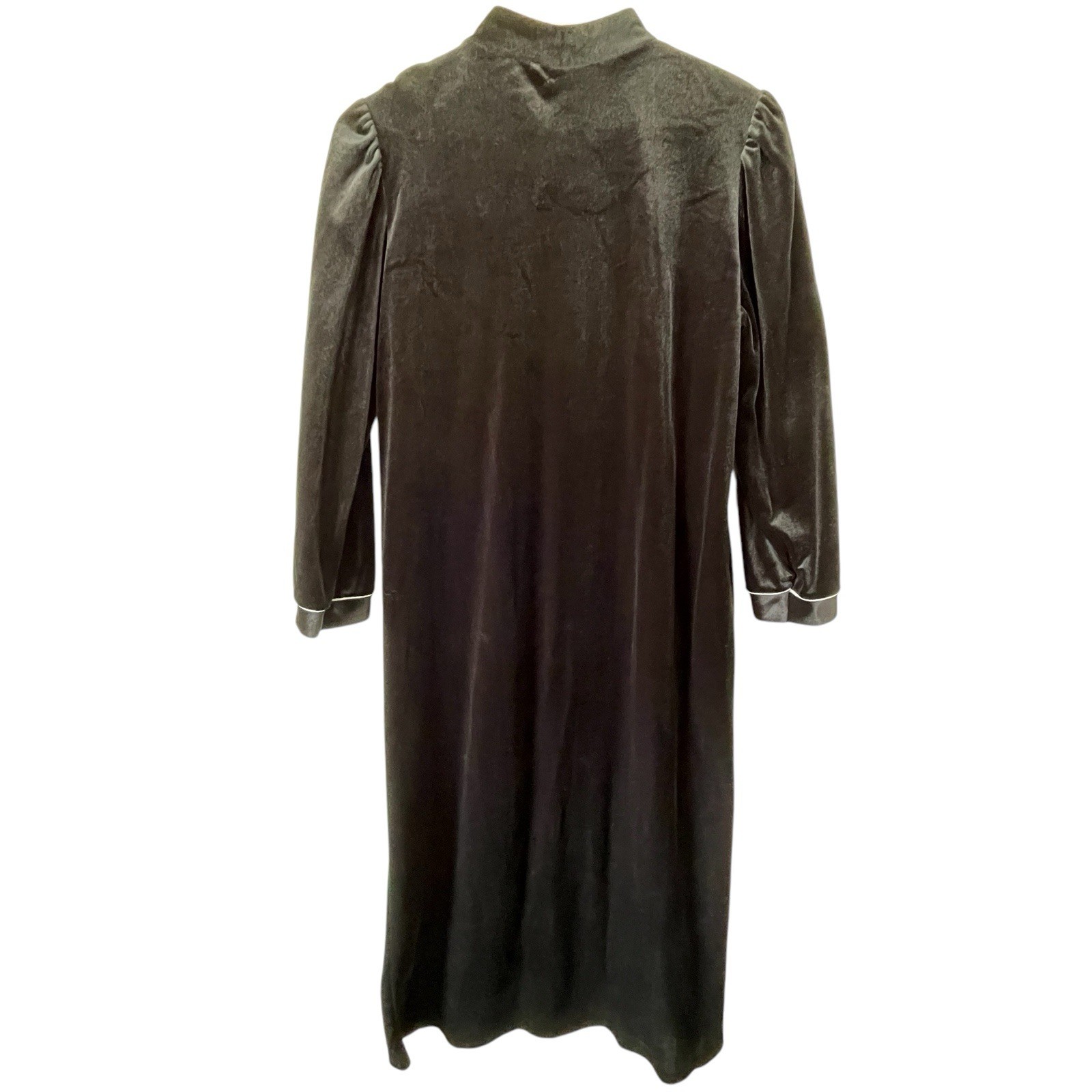 Vtg Patricia Lane Size M 12-14 Black Velvet Robe Half Zip Grandmacore Lounge