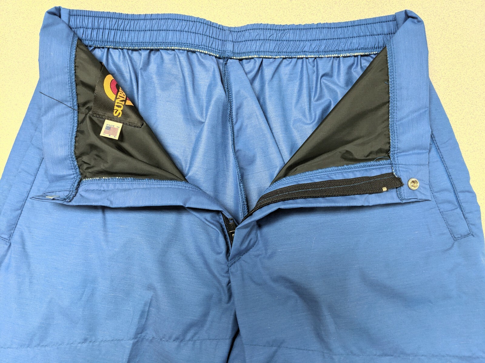 Vintage Sunbuster Cropped Joggers Blue Medium 30 Made In USA Polycotton