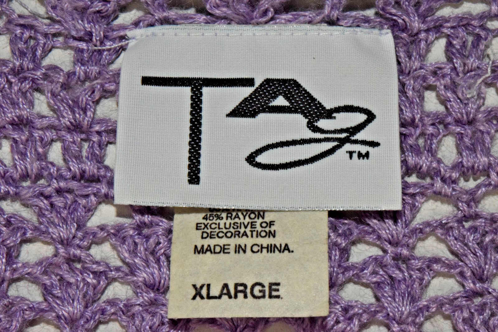 Vintage Tag Crocheted Top Size XL 90s Lavender Ramie Rayon Crochet Embroidered